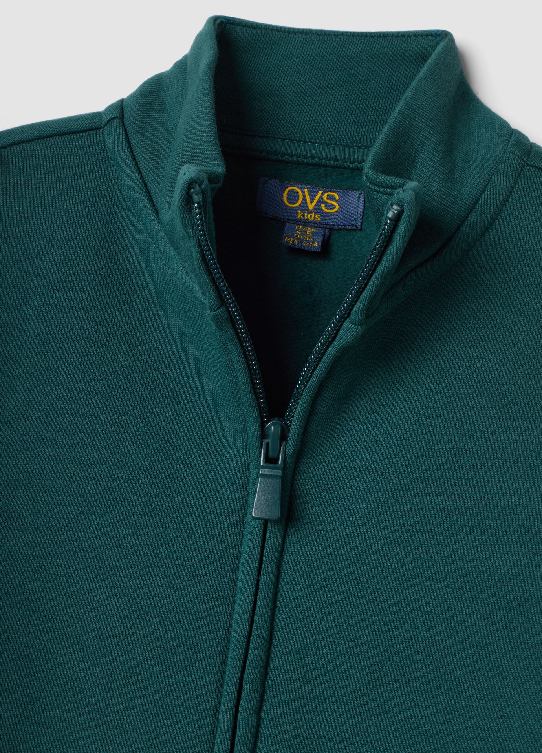 Green sweatshirt with collar in pure organic cotton
