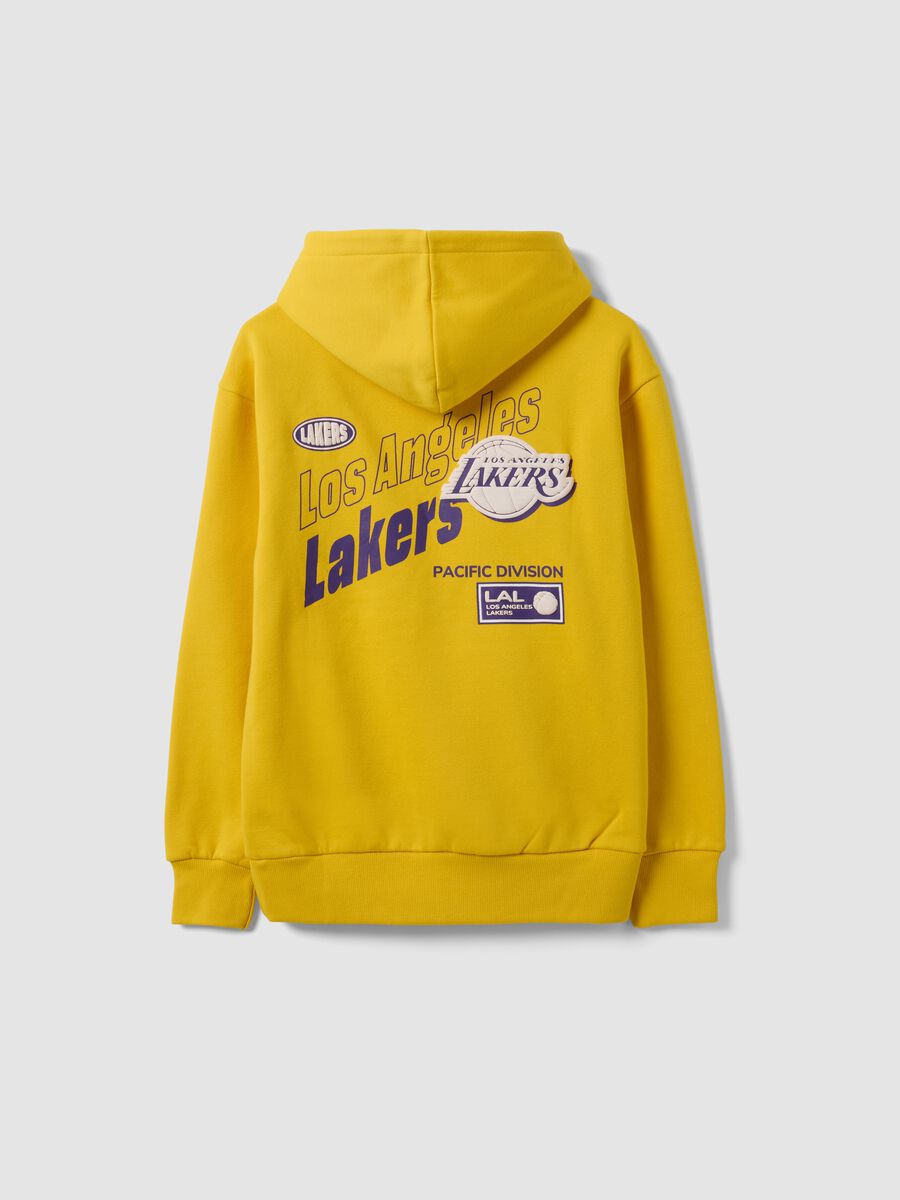 Yellow cotton-blend hoodie with Lakers print for boys_1