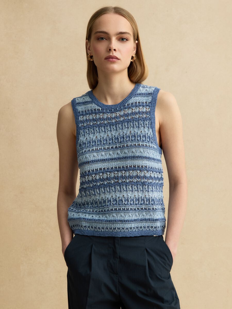 Tank top in crochet di misto cotone multicolor regular fit_1