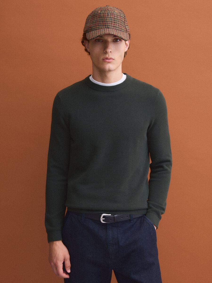 Green pure cotton crew-neck jumper, regular fit_2