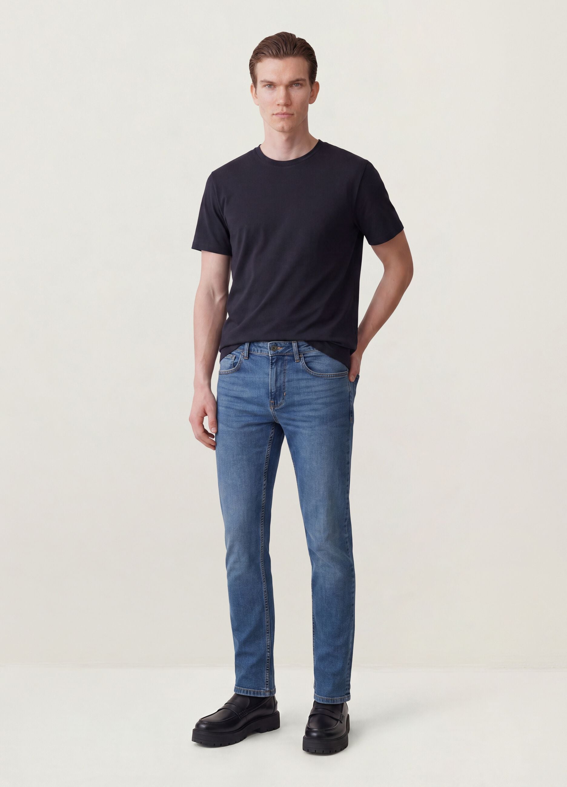 Blue slim-fit stretch cotton jeans