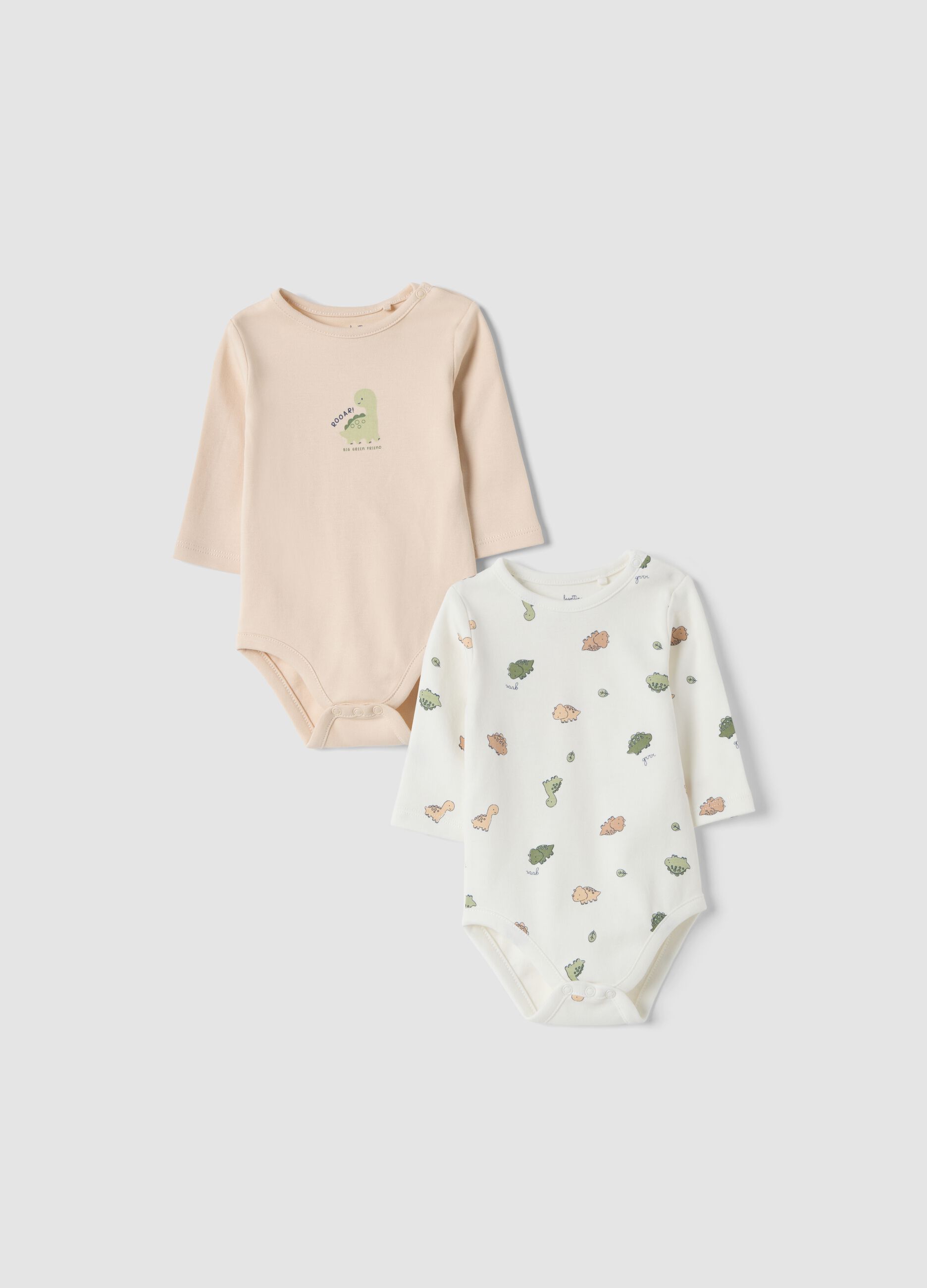 2-pack white and beige organic cotton crew-neck bodysuits