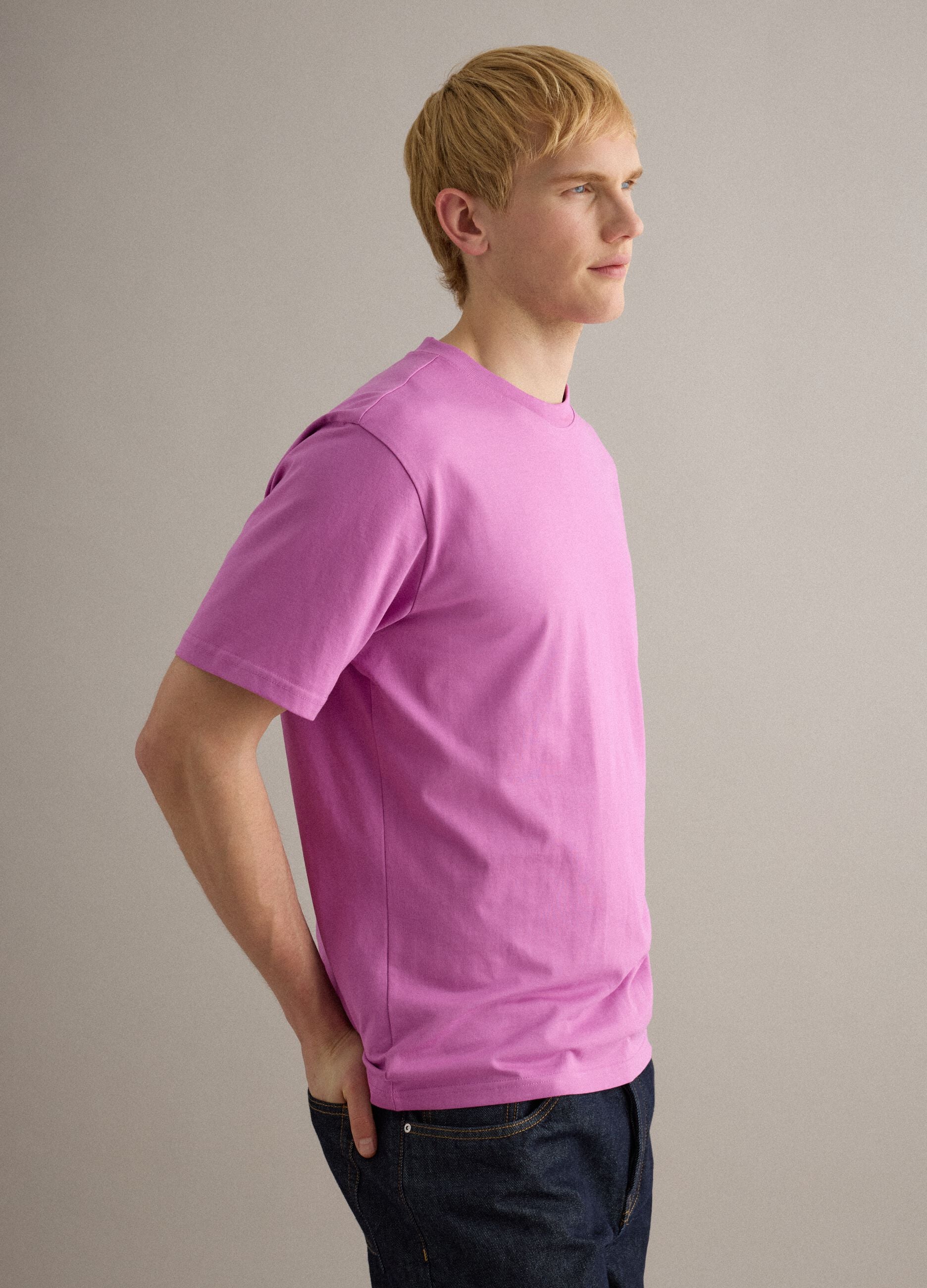 Pink relaxed fit pure cotton crew neck T-shirt