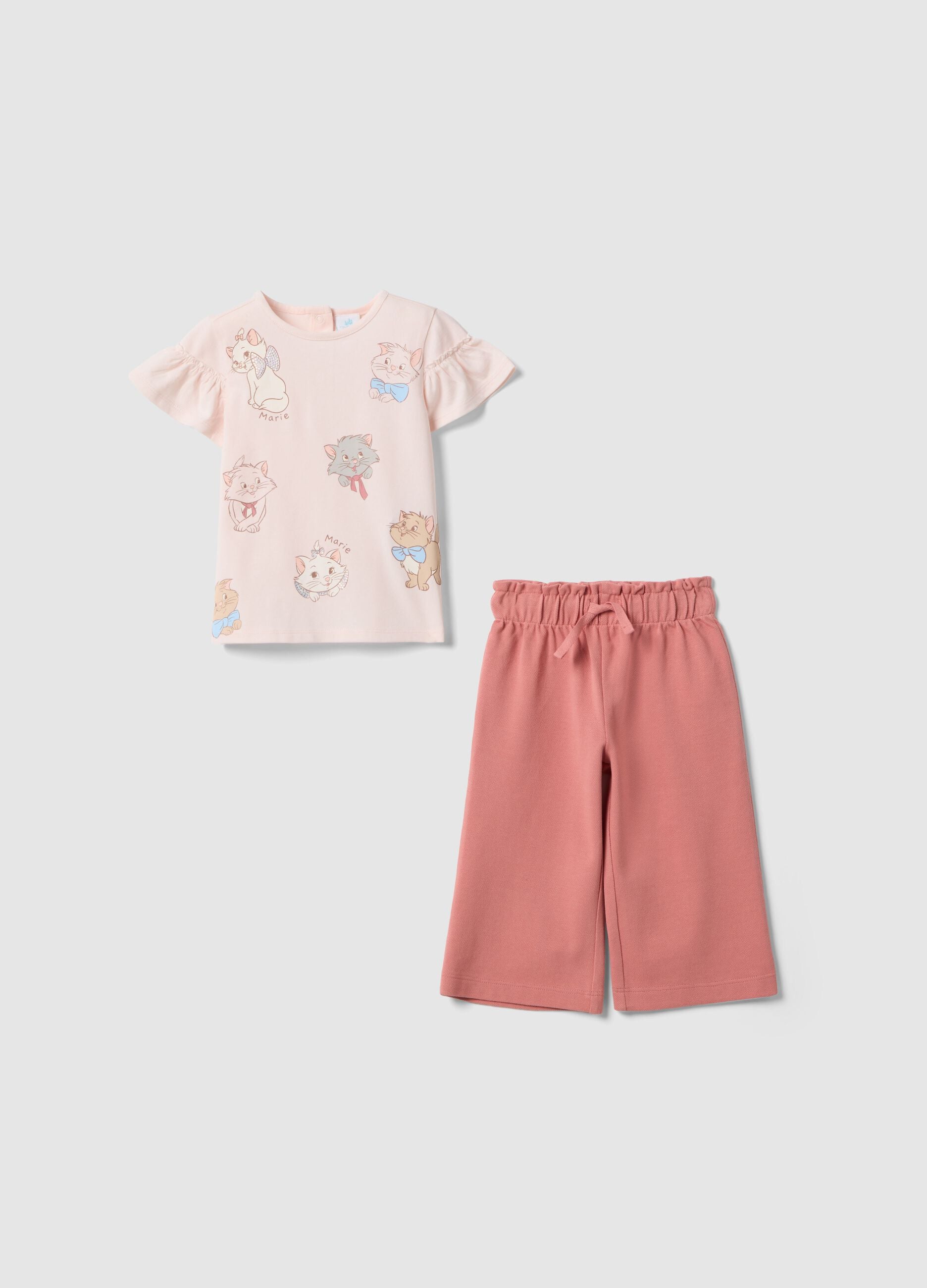 Girls' pink oversized cotton stretch top and trousers set