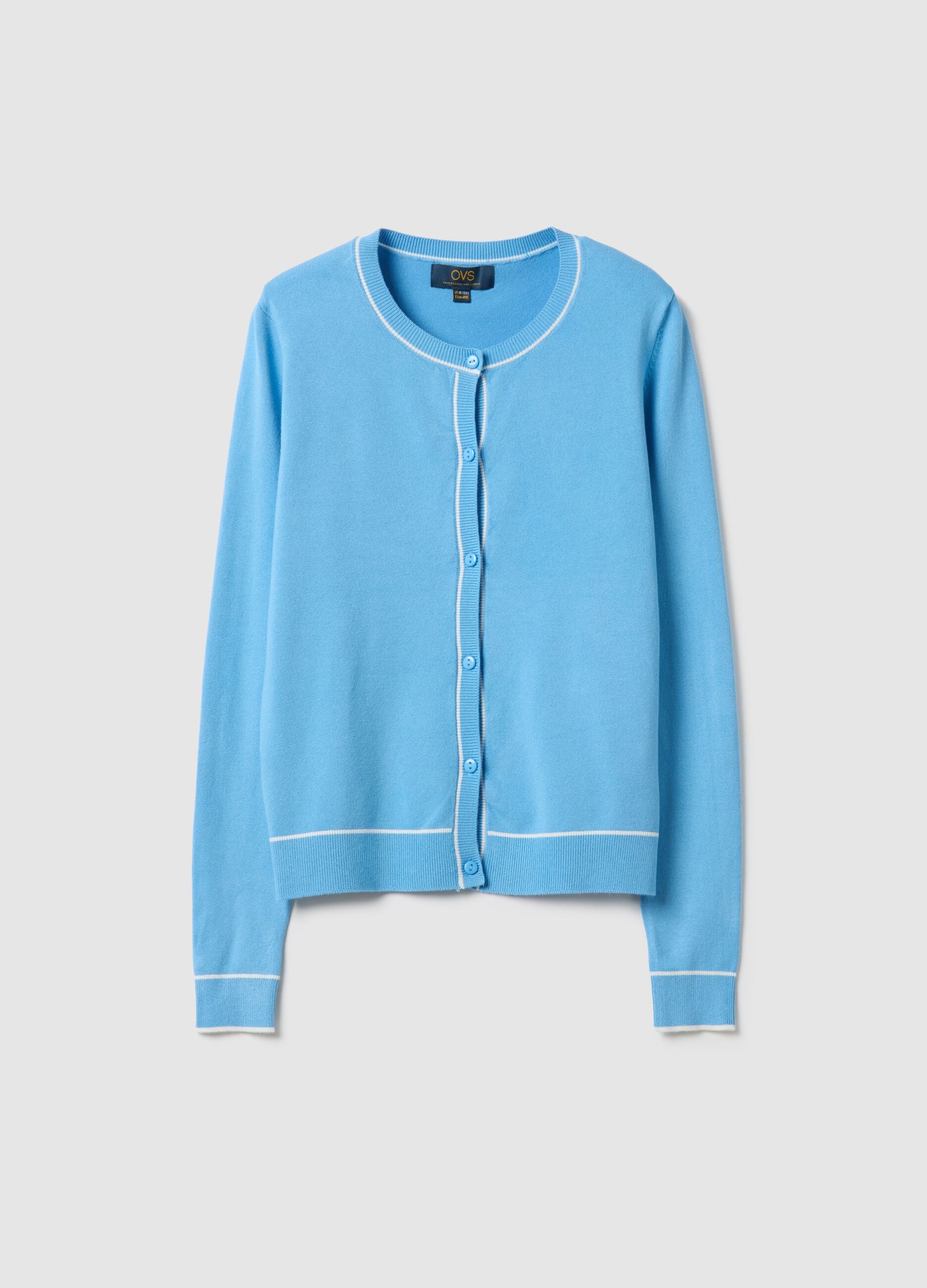 Blue viscose blend cardigan regular fit with buttons