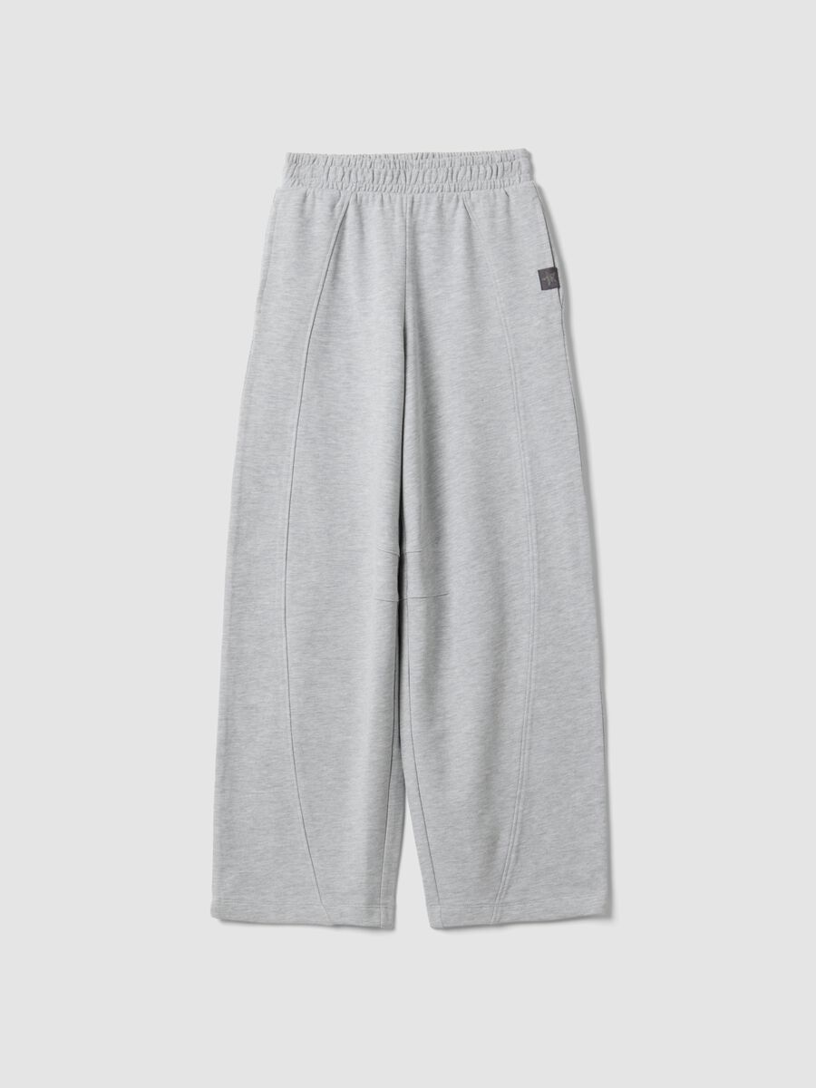 Grey wide-leg trousers in a cotton-viscose blend for girls_3