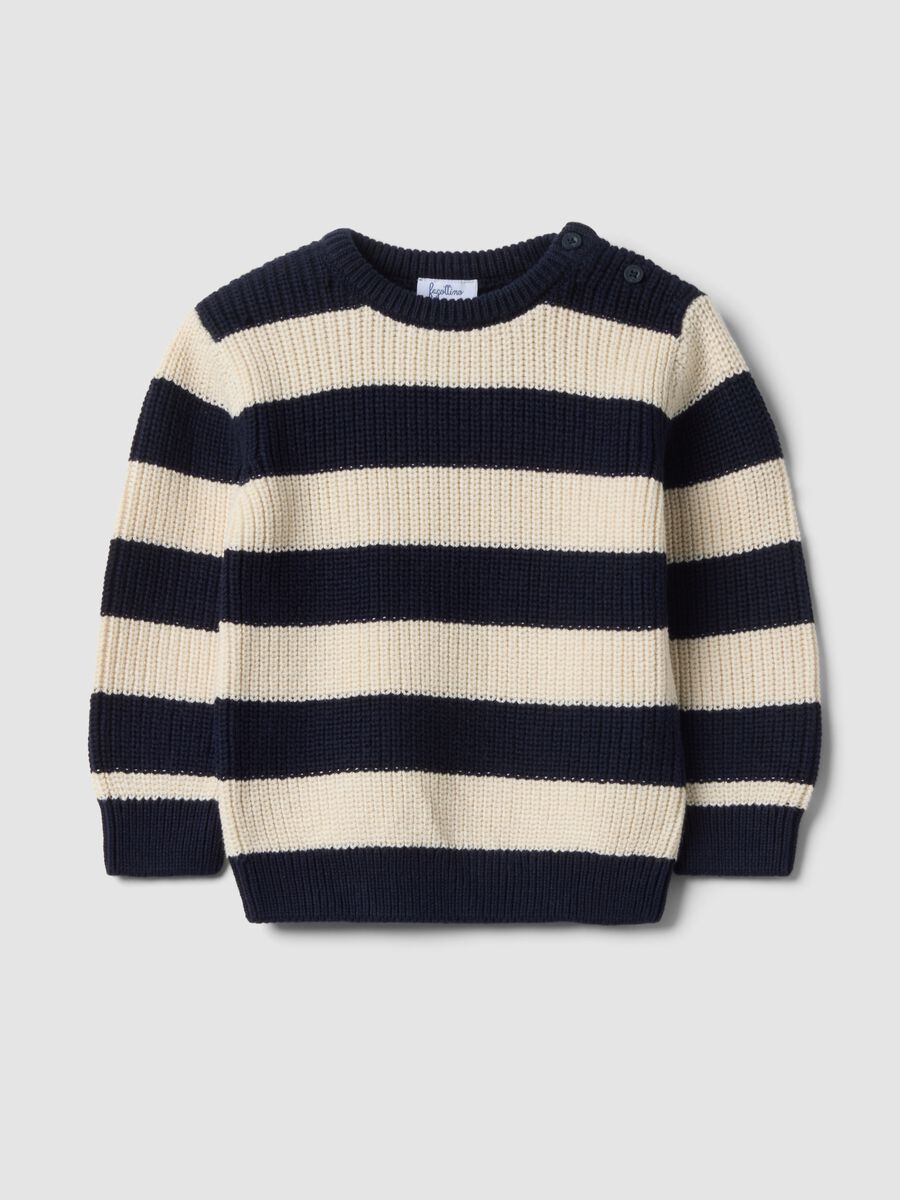 Blue striped pure cotton crew-neck jumper for baby boy_0