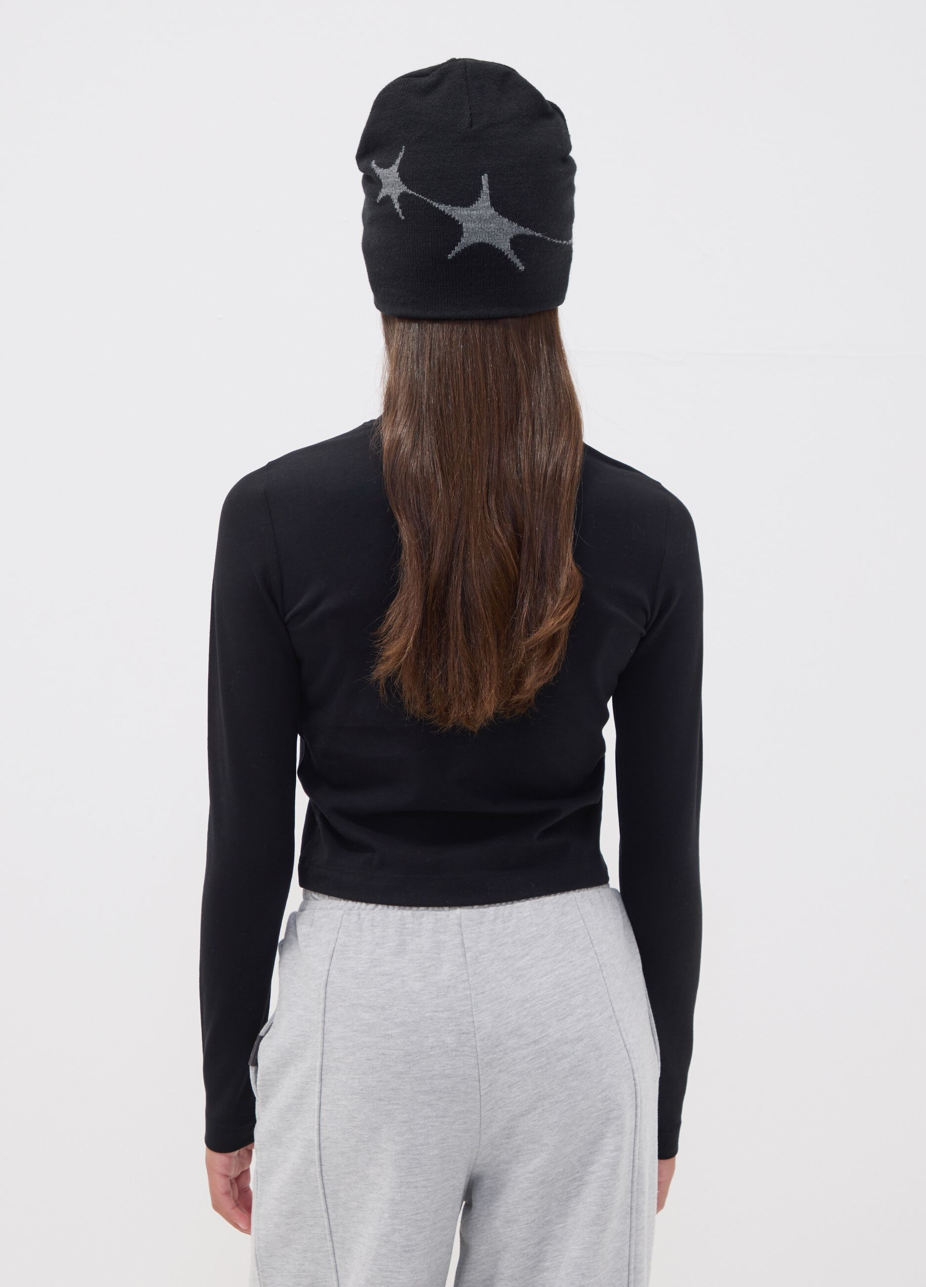Black pure cotton T-shirt with applied stars, regular fit for girls