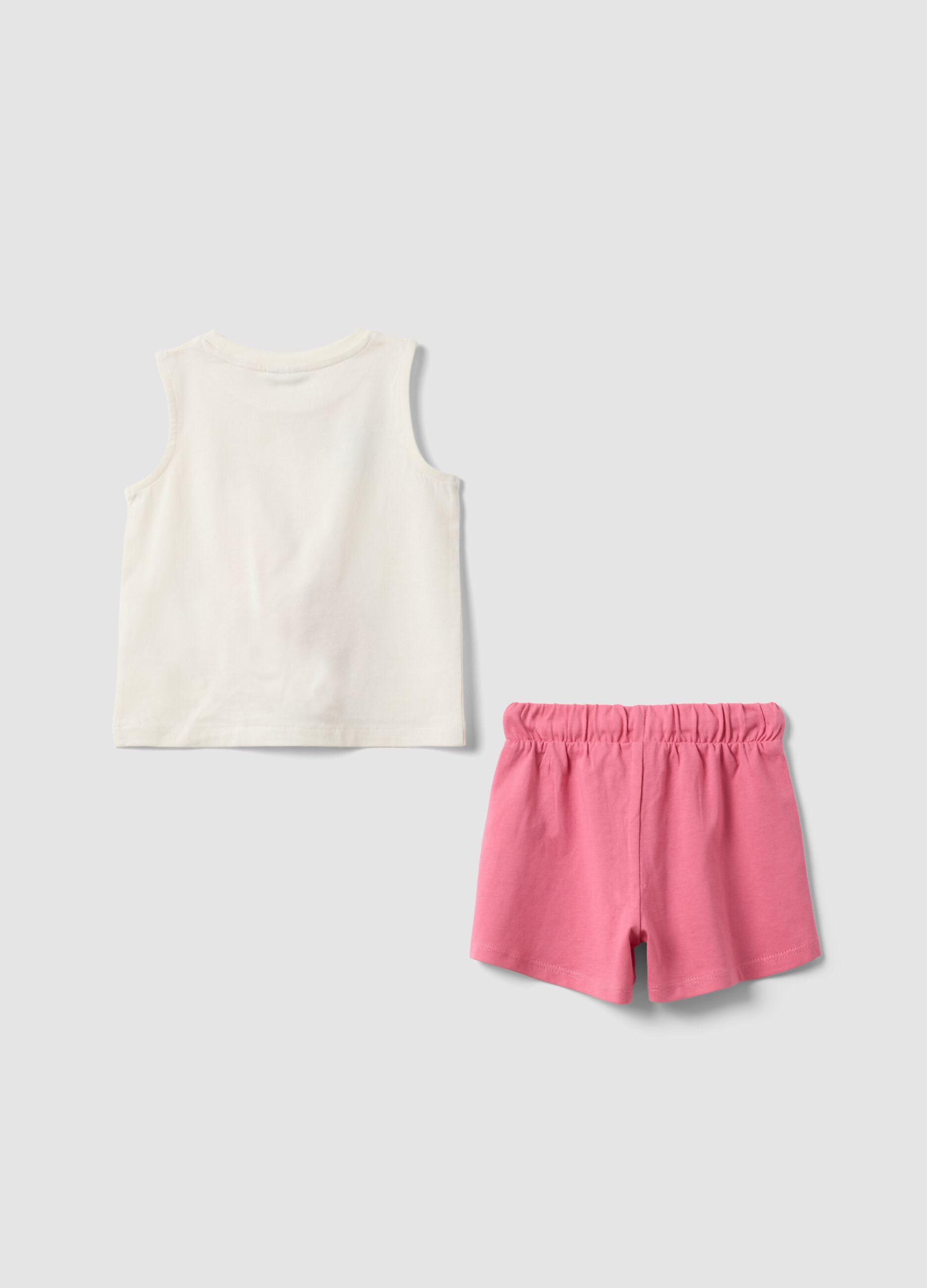 White and pink pure cotton top and shorts set for baby girl