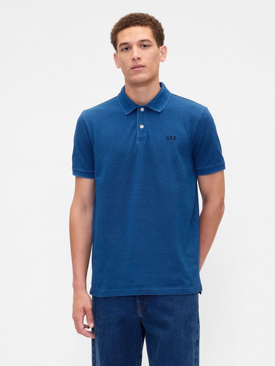 Short Sleeve Stretch Blue Polo_0