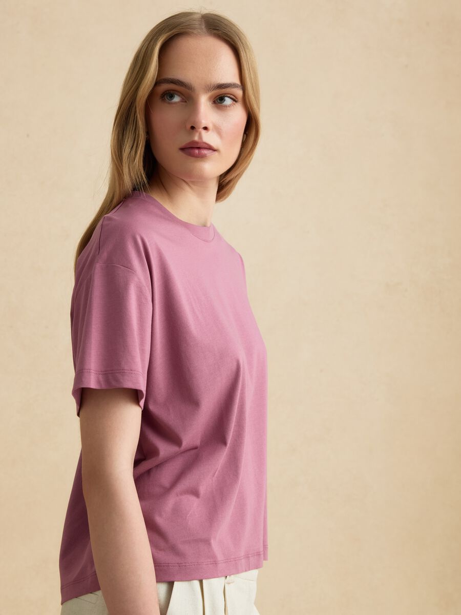 Pink short-sleeve T-shirt in lyocell and cotton blend_0
