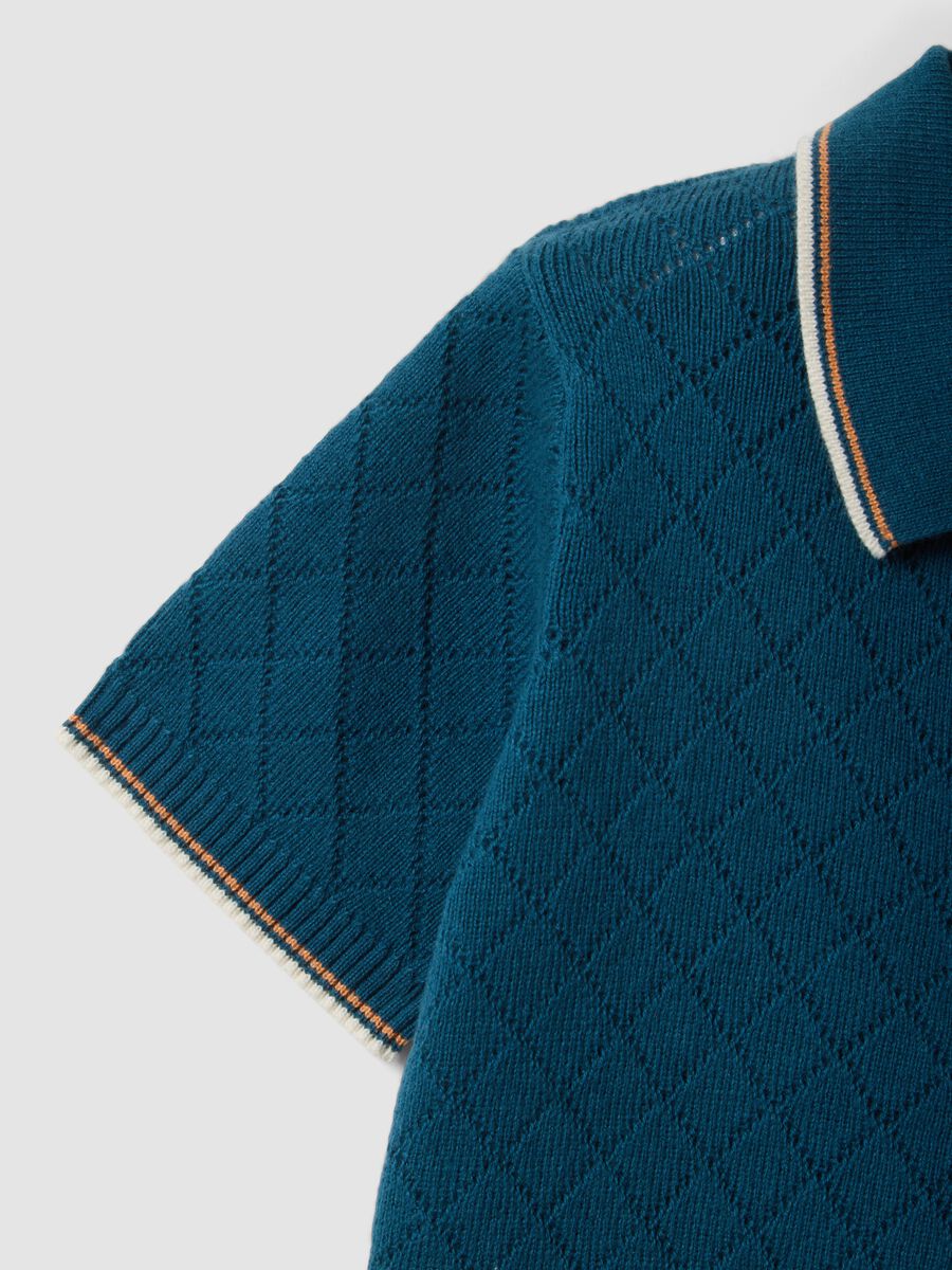 Polo blu a maniche corte in puro cotone_3