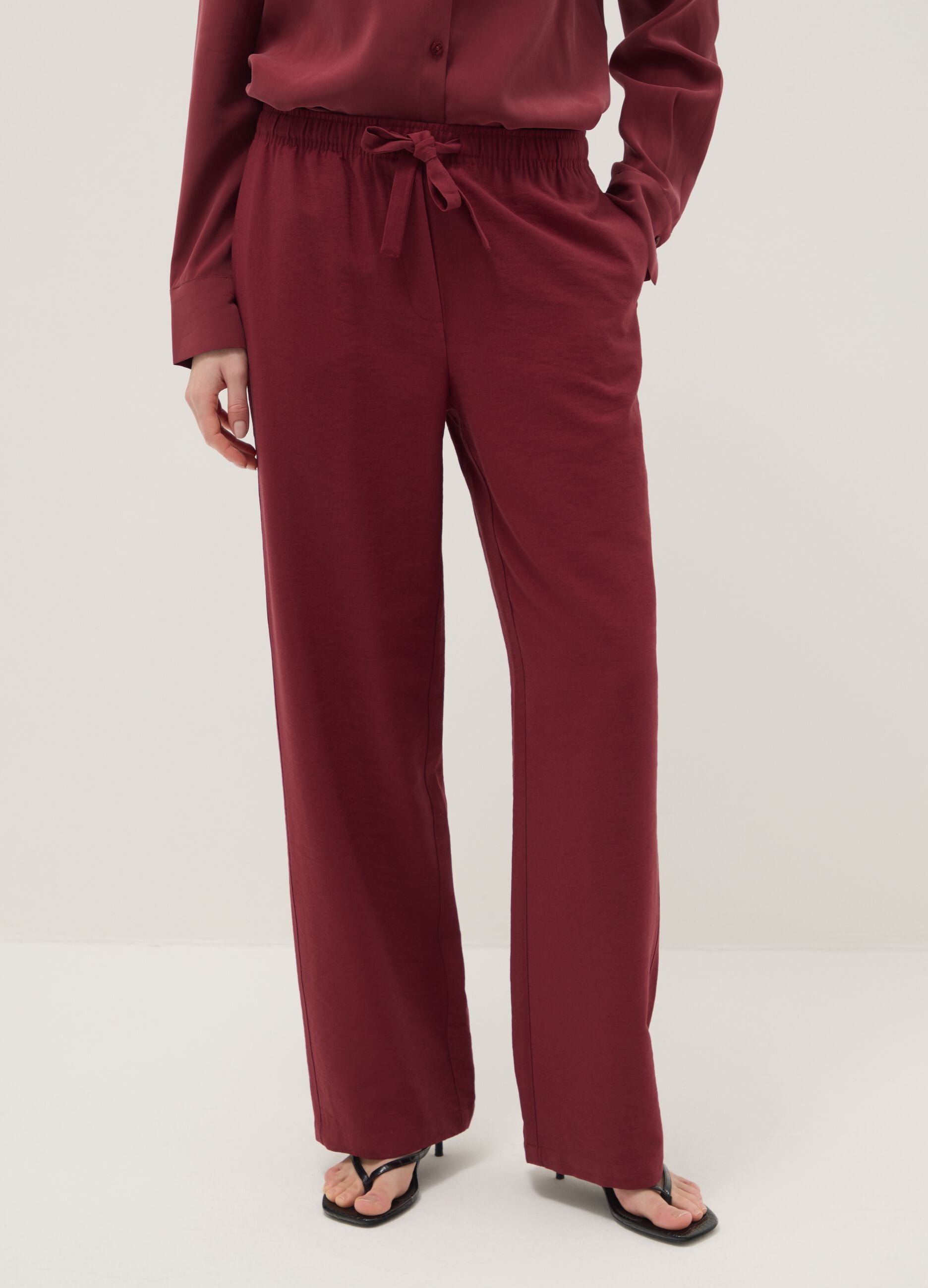 Wide Red Trousers in Viscose Blend