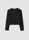 Black pure cotton T-shirt with ribbed neckline for girls_0