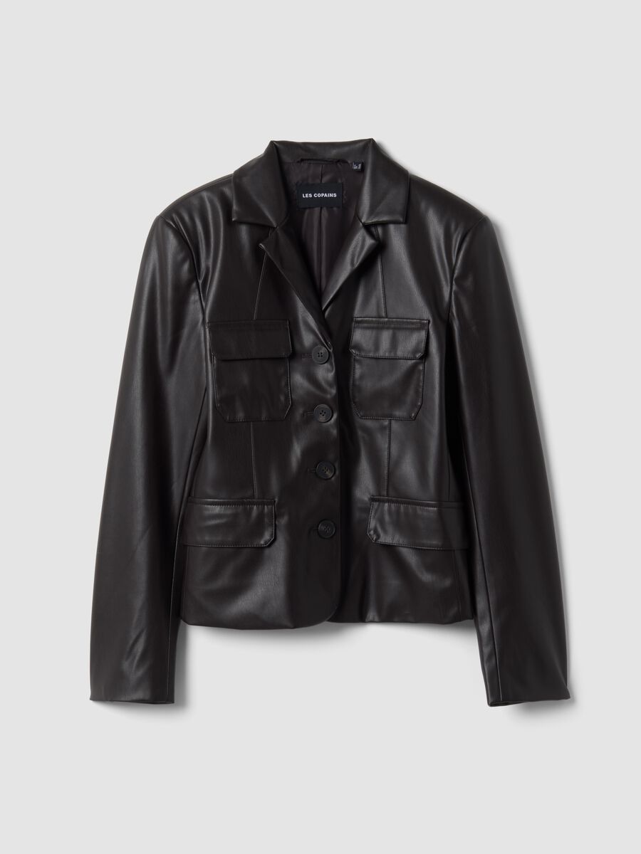 Black slim-fit blazer with classic lapels_4