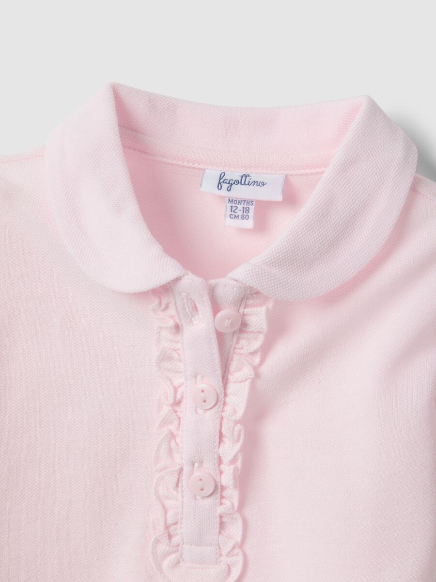 Polo in puro cotone rosa da bimba regular fit con volant_3