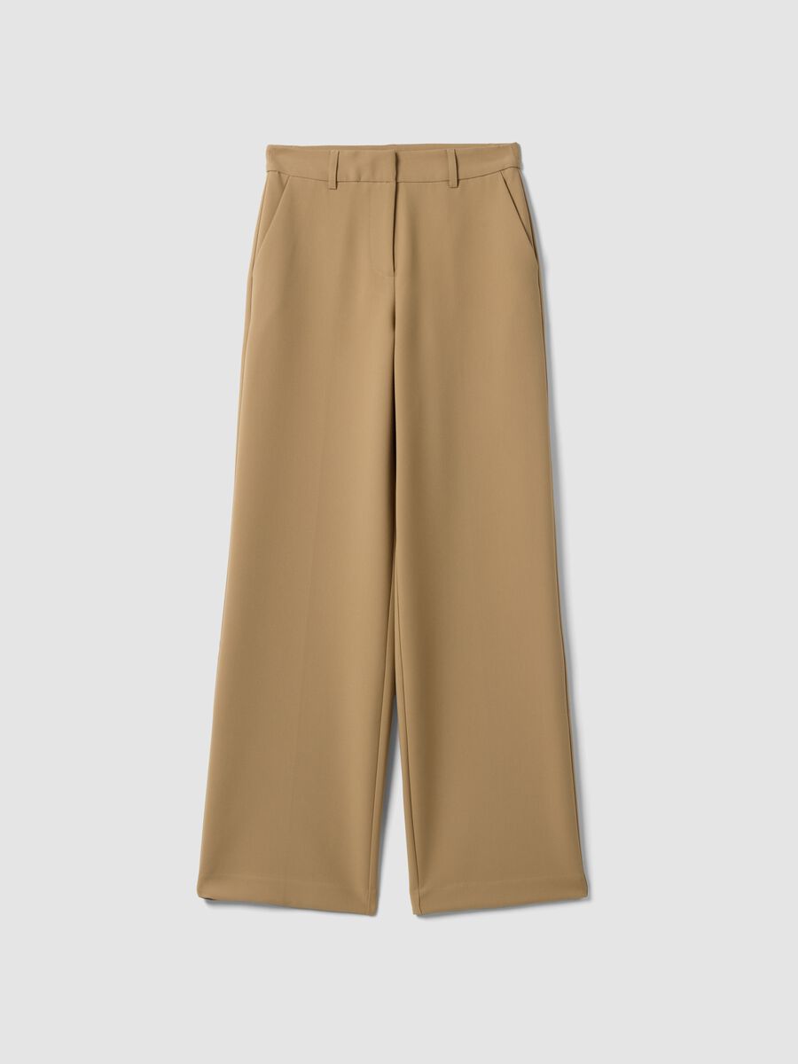 Beige straight-leg stretch viscose trousers_4