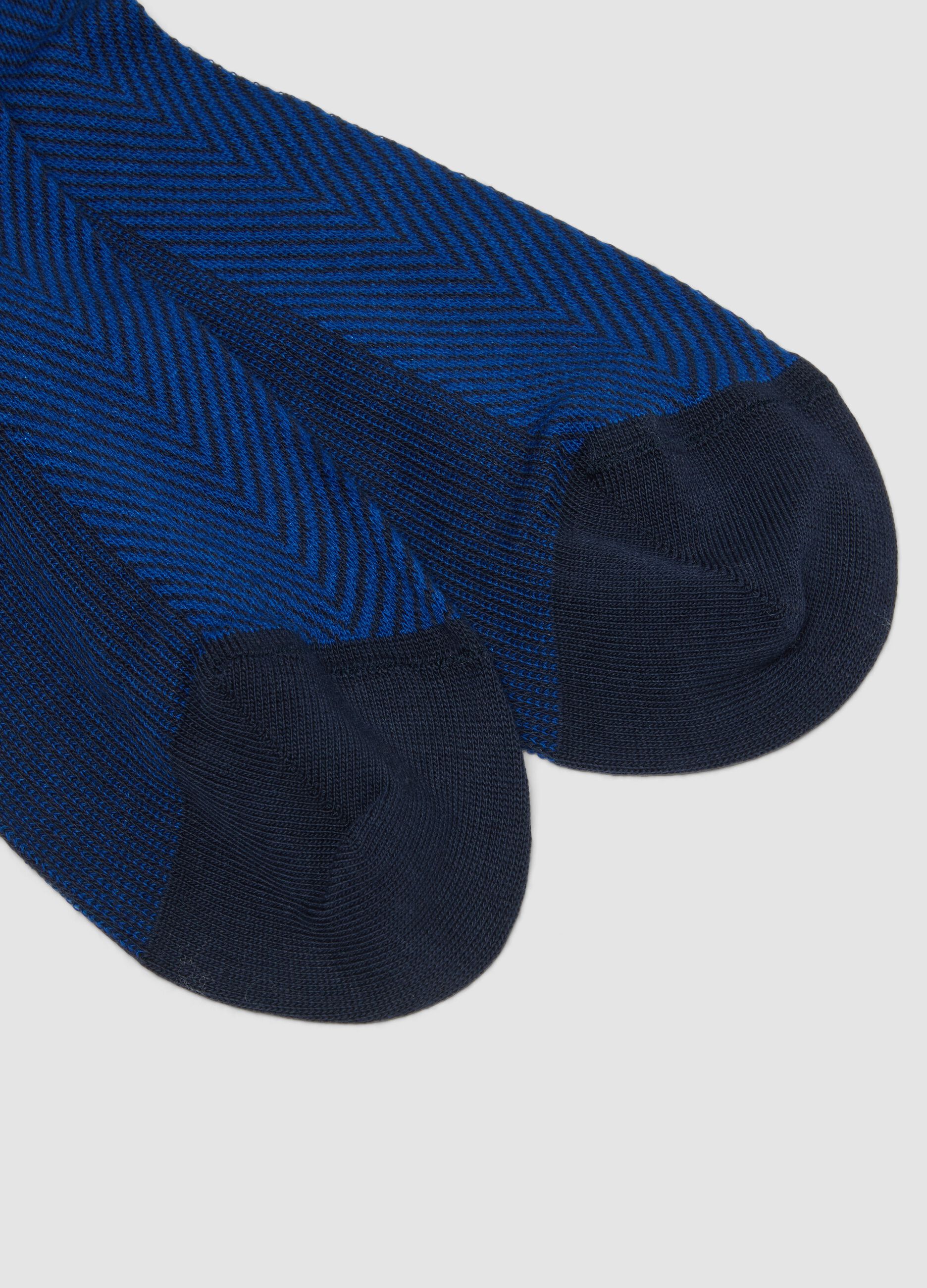 Twin pack long socks in stretchy cotton blend blue