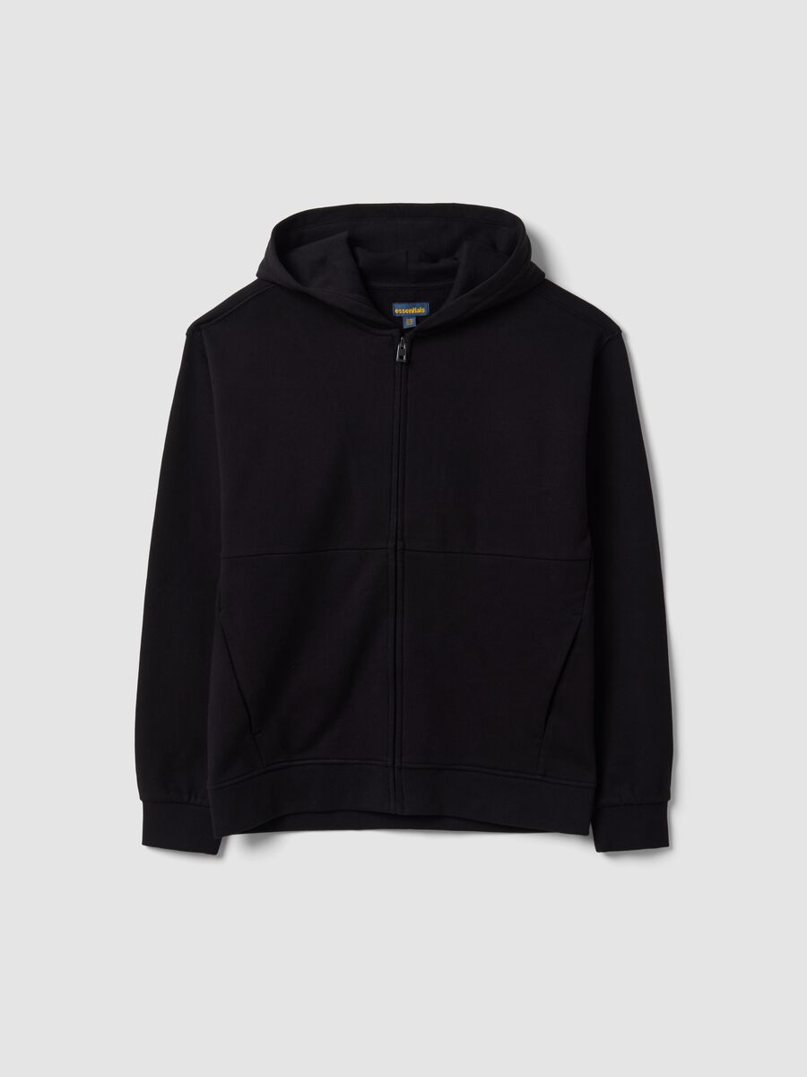 Black organic cotton zip-up hoodie for boys in a relaxed fit_0