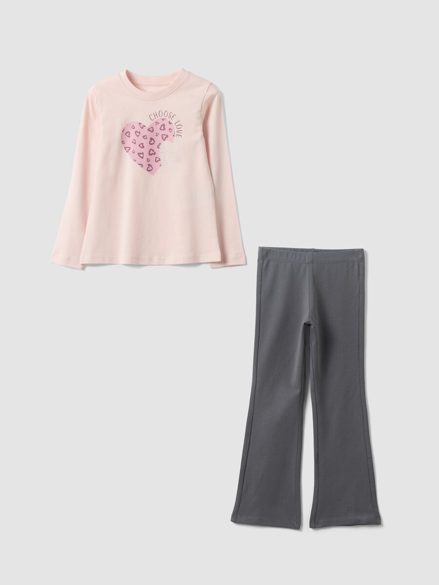 Pink and grey pure cotton jogging set with heart print for girls_0
