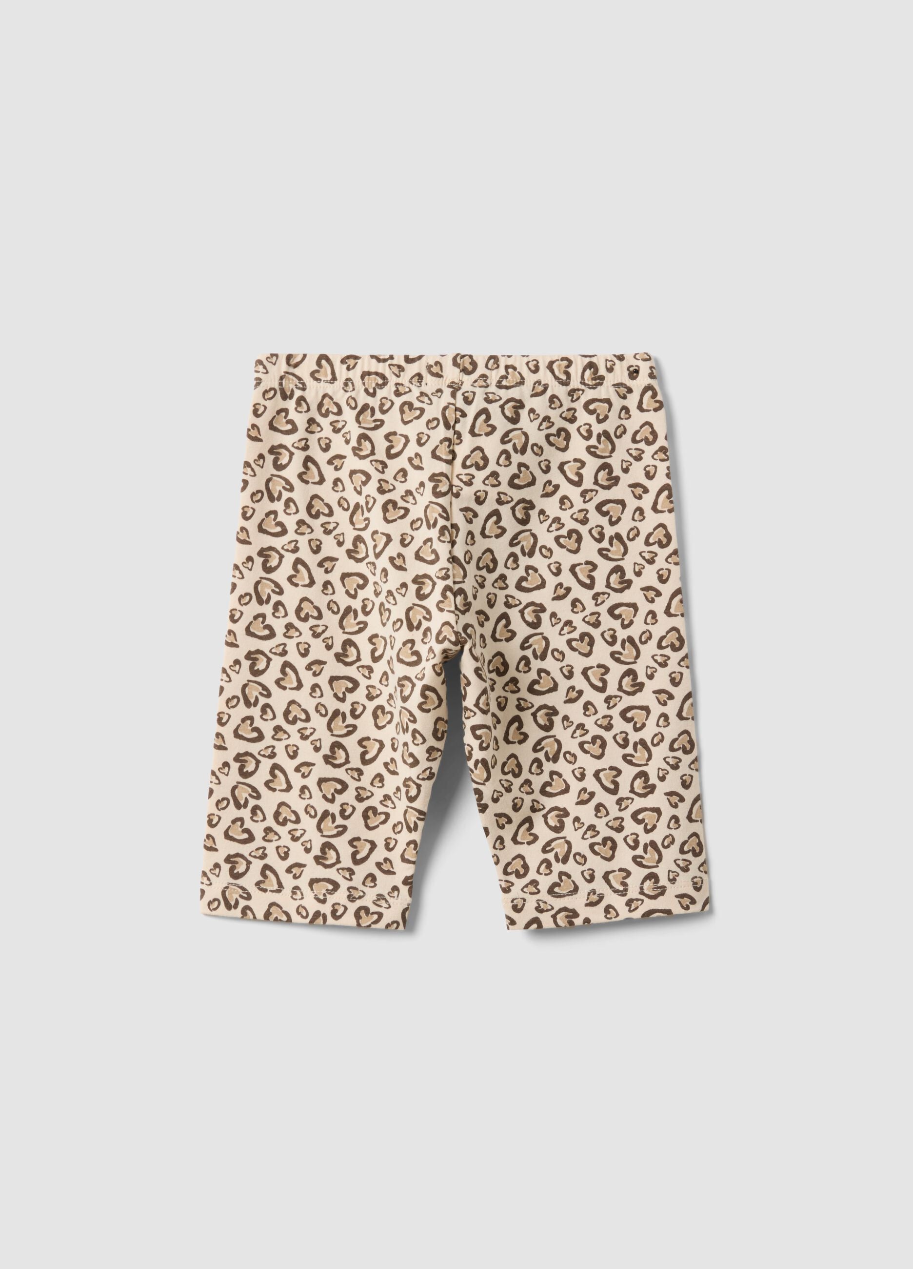 Beige organic cotton skinny cycling shorts with heart print for girls