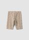 Beige organic cotton skinny cycling shorts with heart print for girls_1