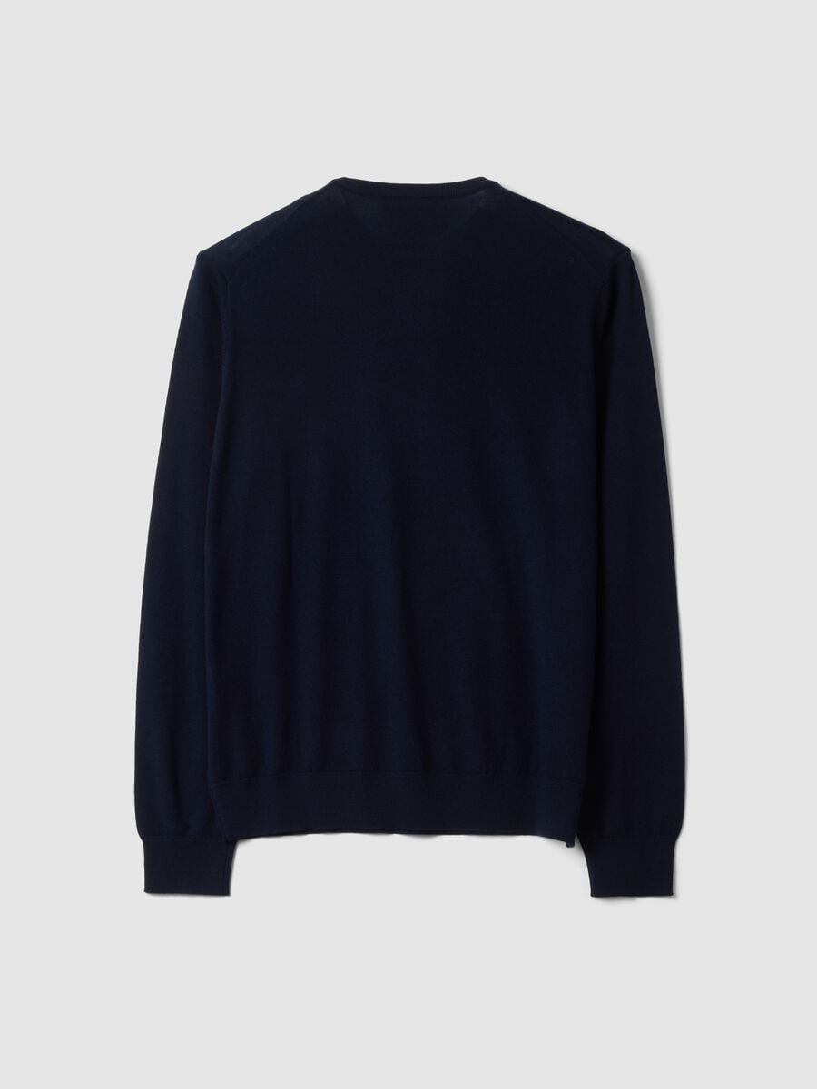 Navy blue crew-neck jumper in pure merino wool, regular fit_2