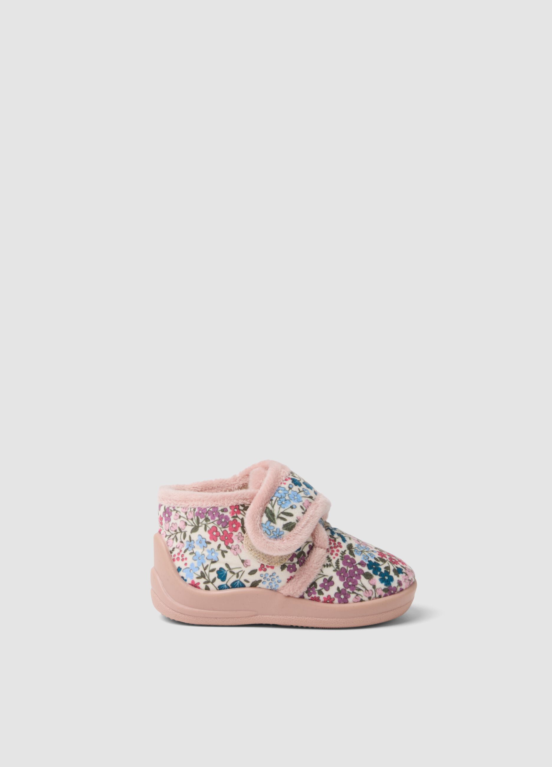 Pink floral bootie slippers