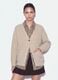 Beige stretch cardigan with deep V-neck_0