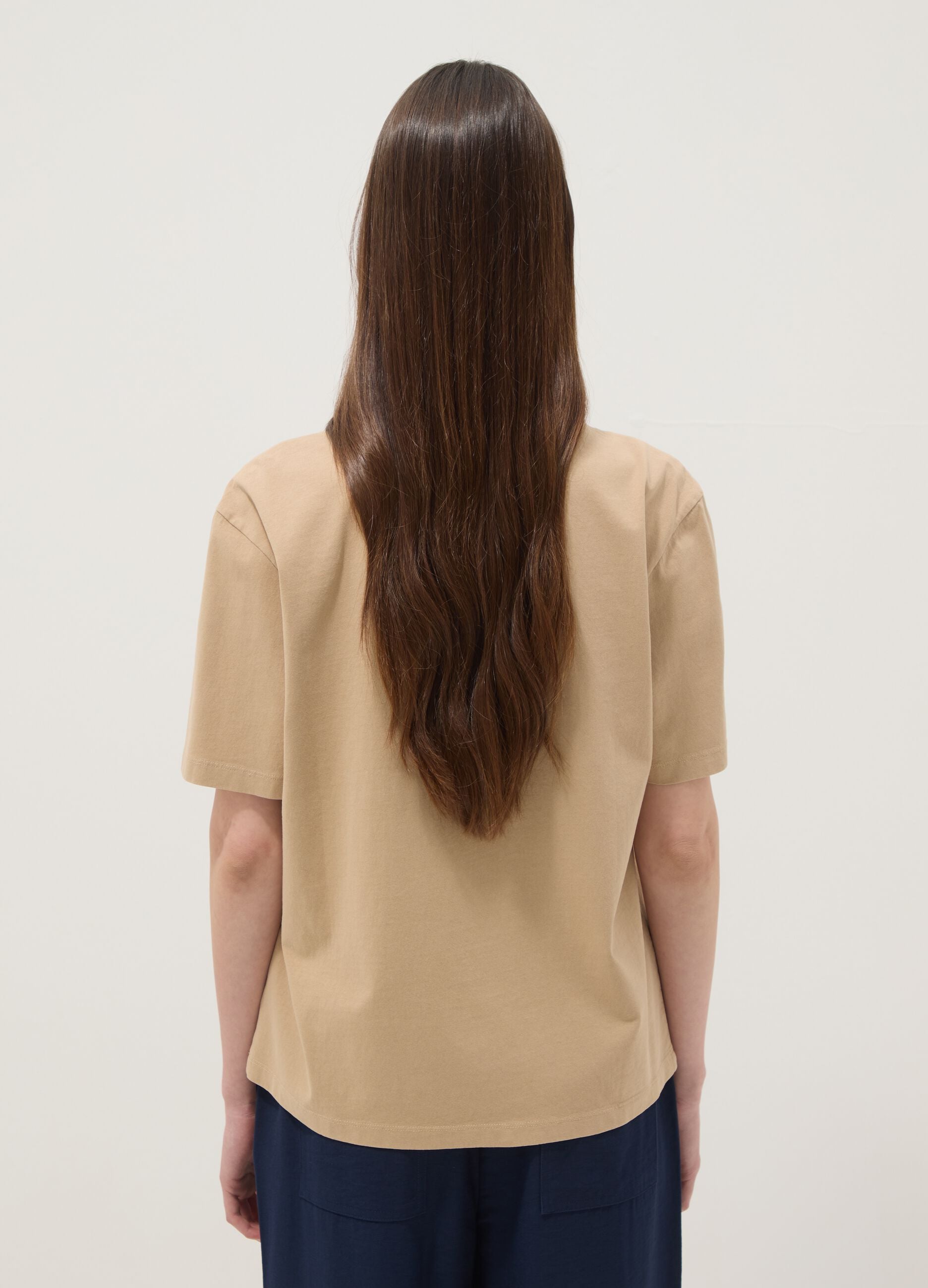 Beige pure cotton T-shirt with floral print
