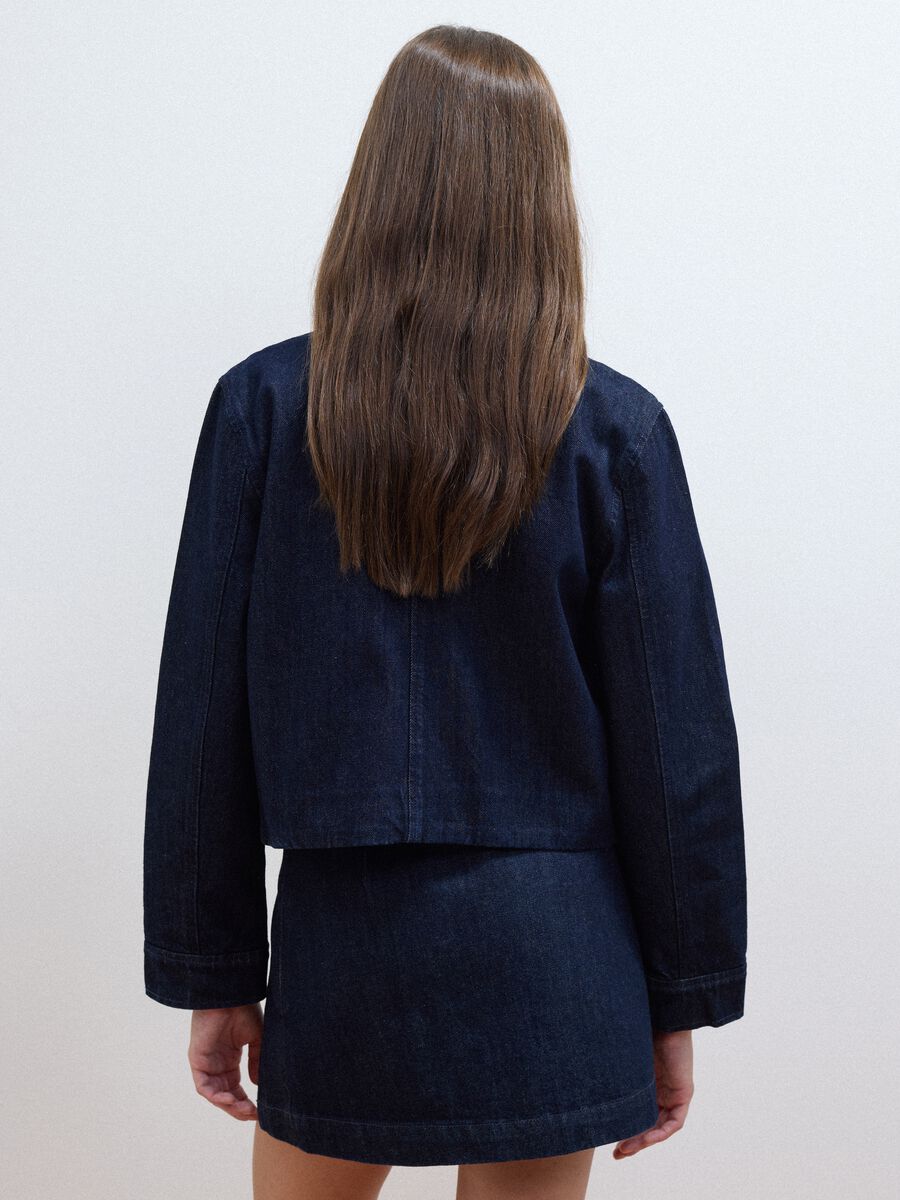 Blue cropped pure cotton denim jacket, regular fit_3