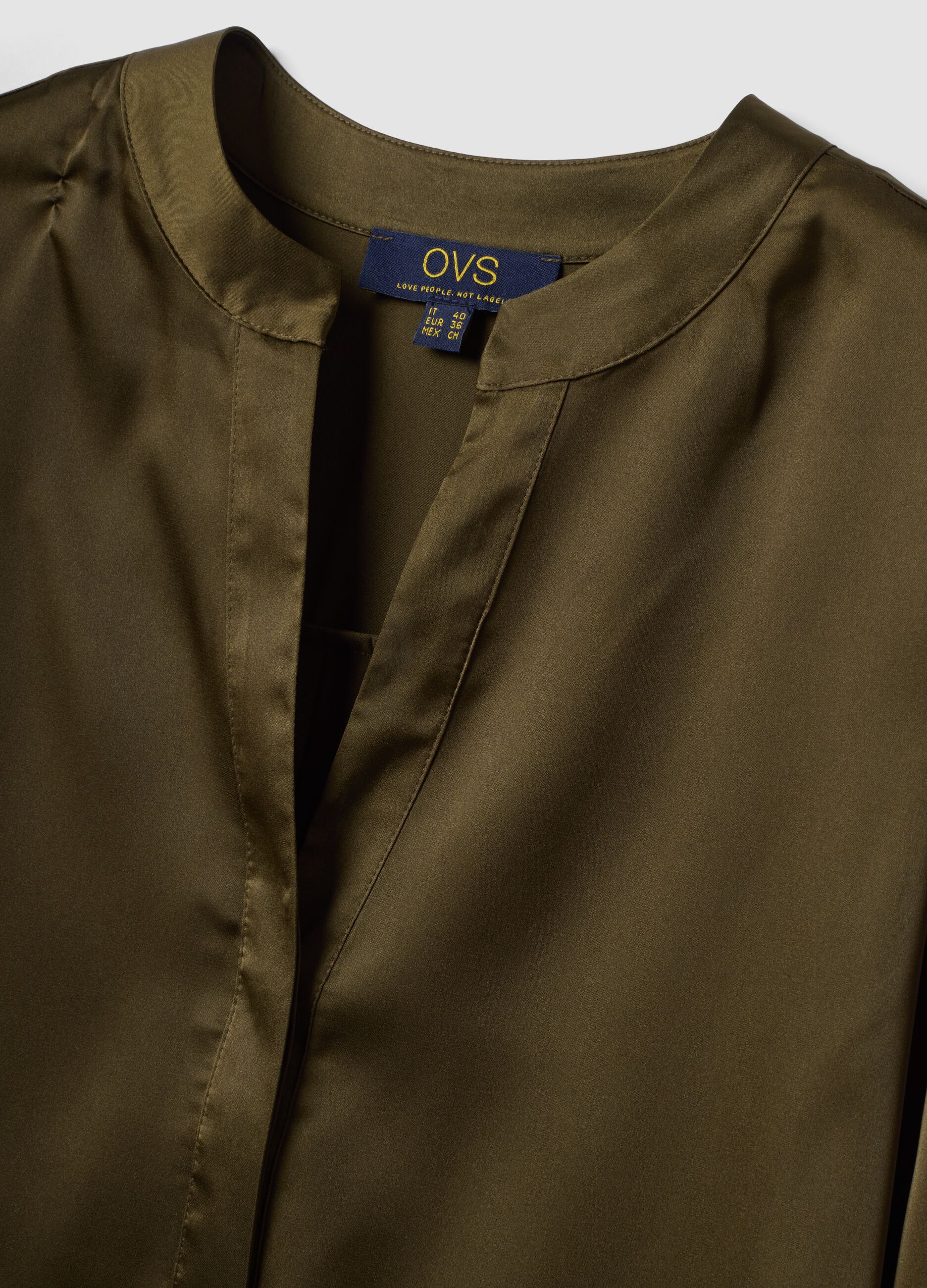 Green stretch shirt with Mandarin collar