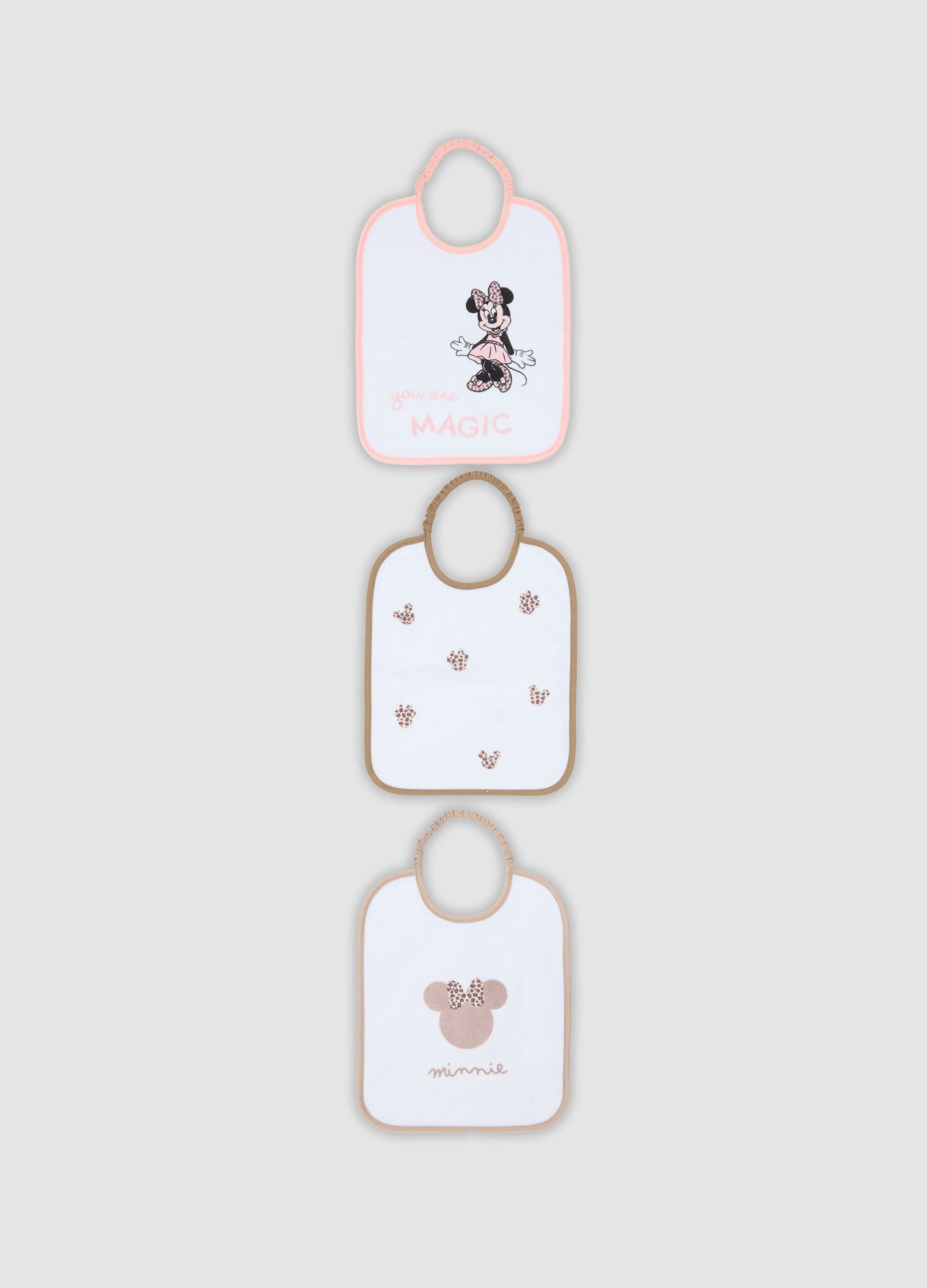 Pack of 3 multicolour Minnie print bibs in organic cotton blend