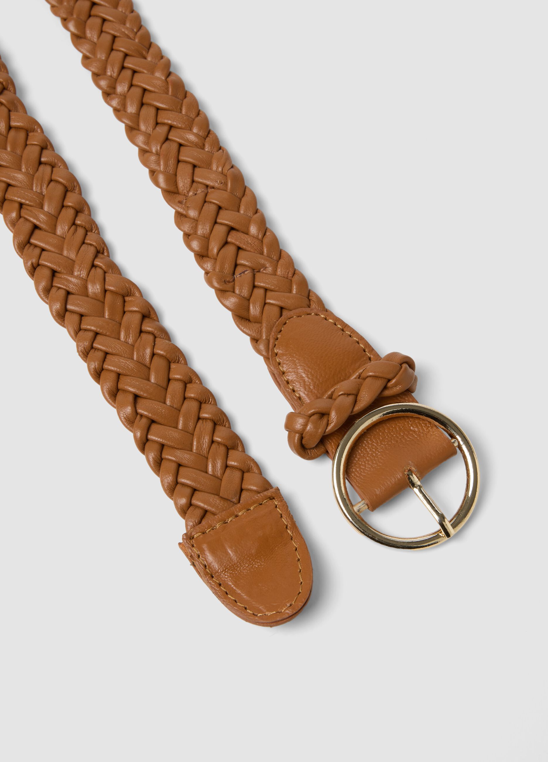 Brown braided belt in pure goat leather