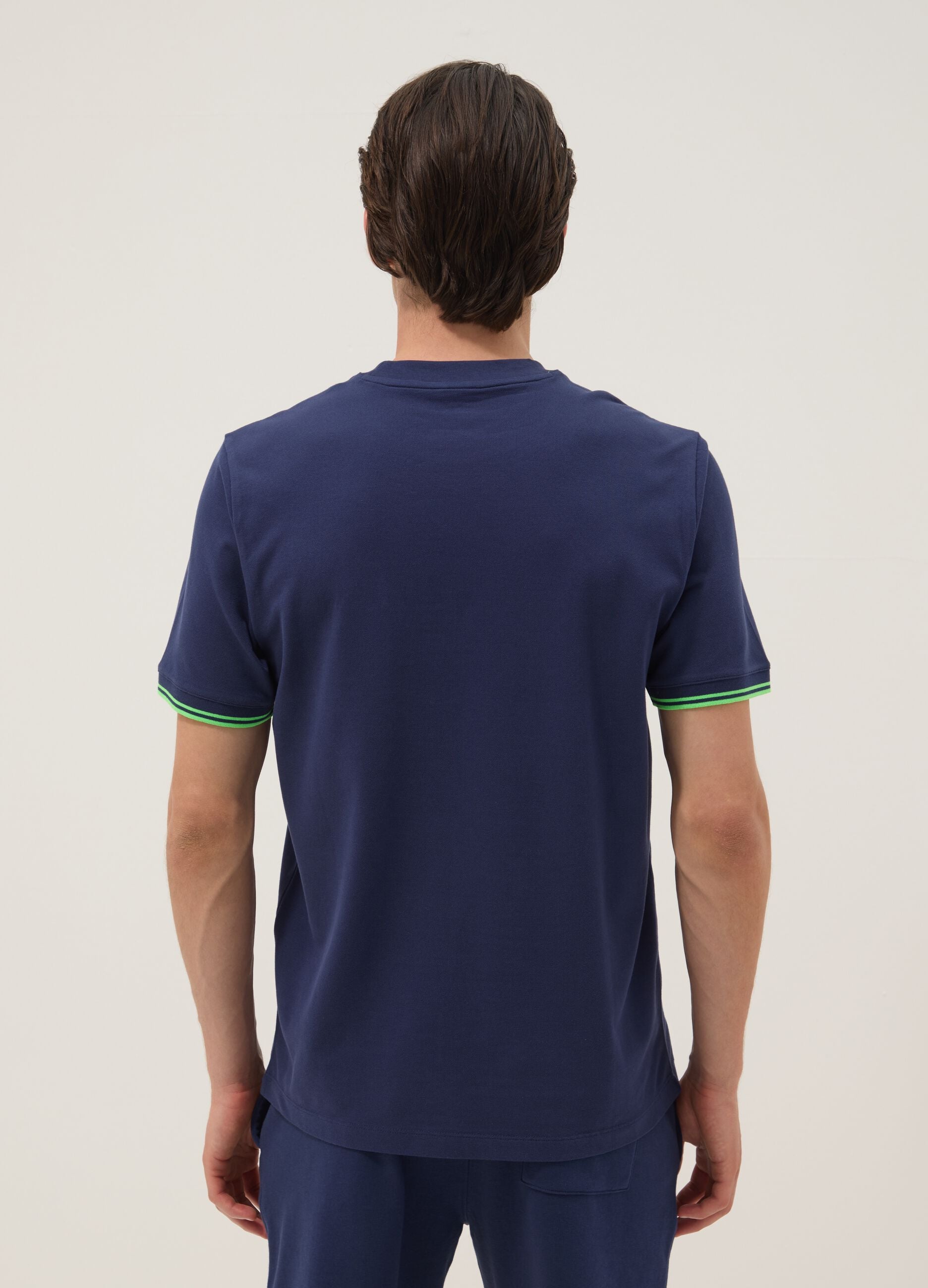 Blue stretch cotton T-shirt with chest pocket