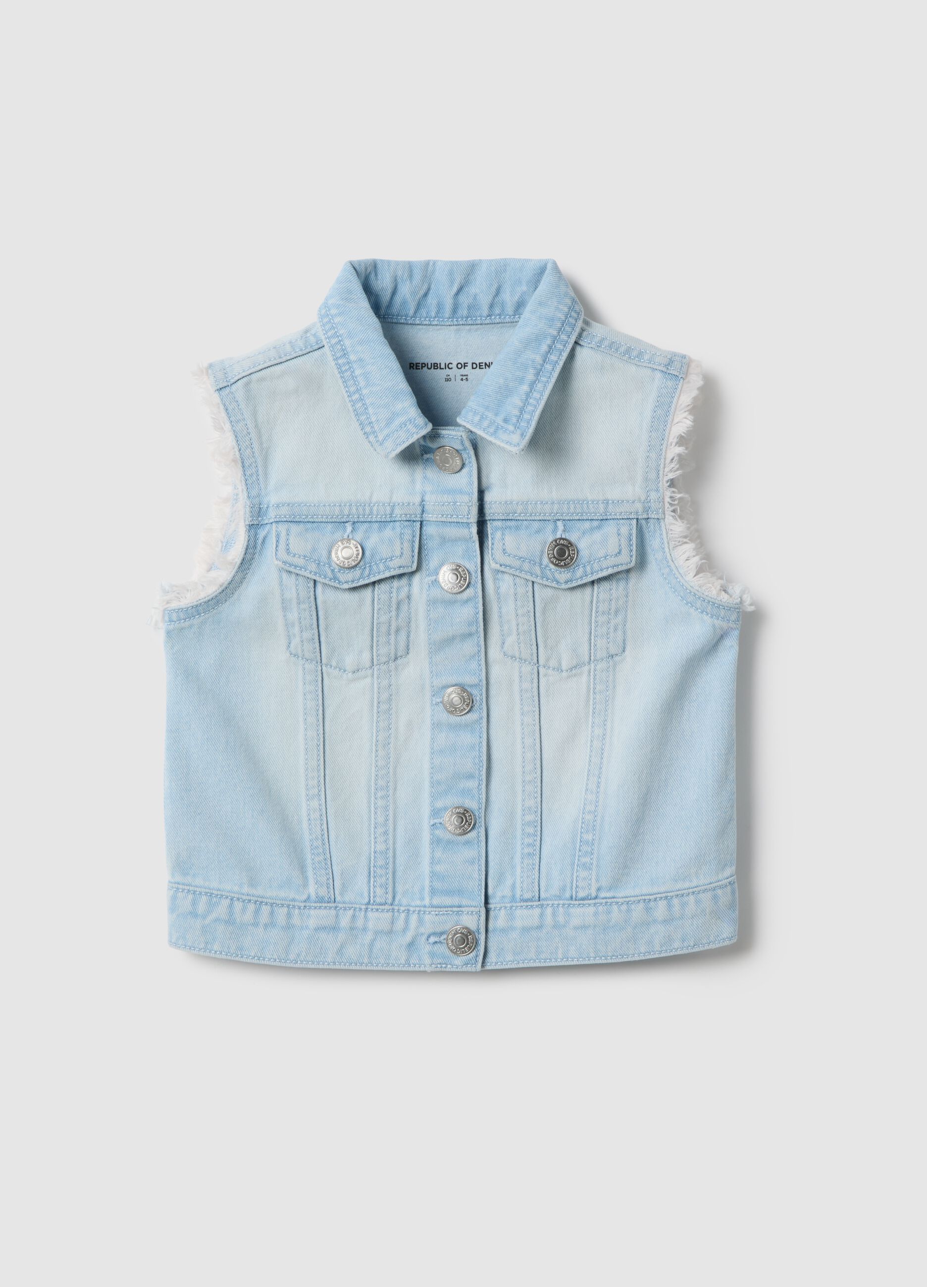 Girls' Light Blue Pure Cotton Regular Fit Waistcoat with Fringes