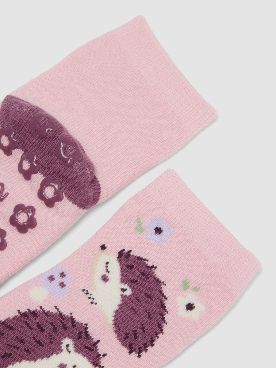 2-pack of pink non-slip printed socks in stretch organic cotton_1