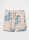Beige Dinosaur Print Shorts_0