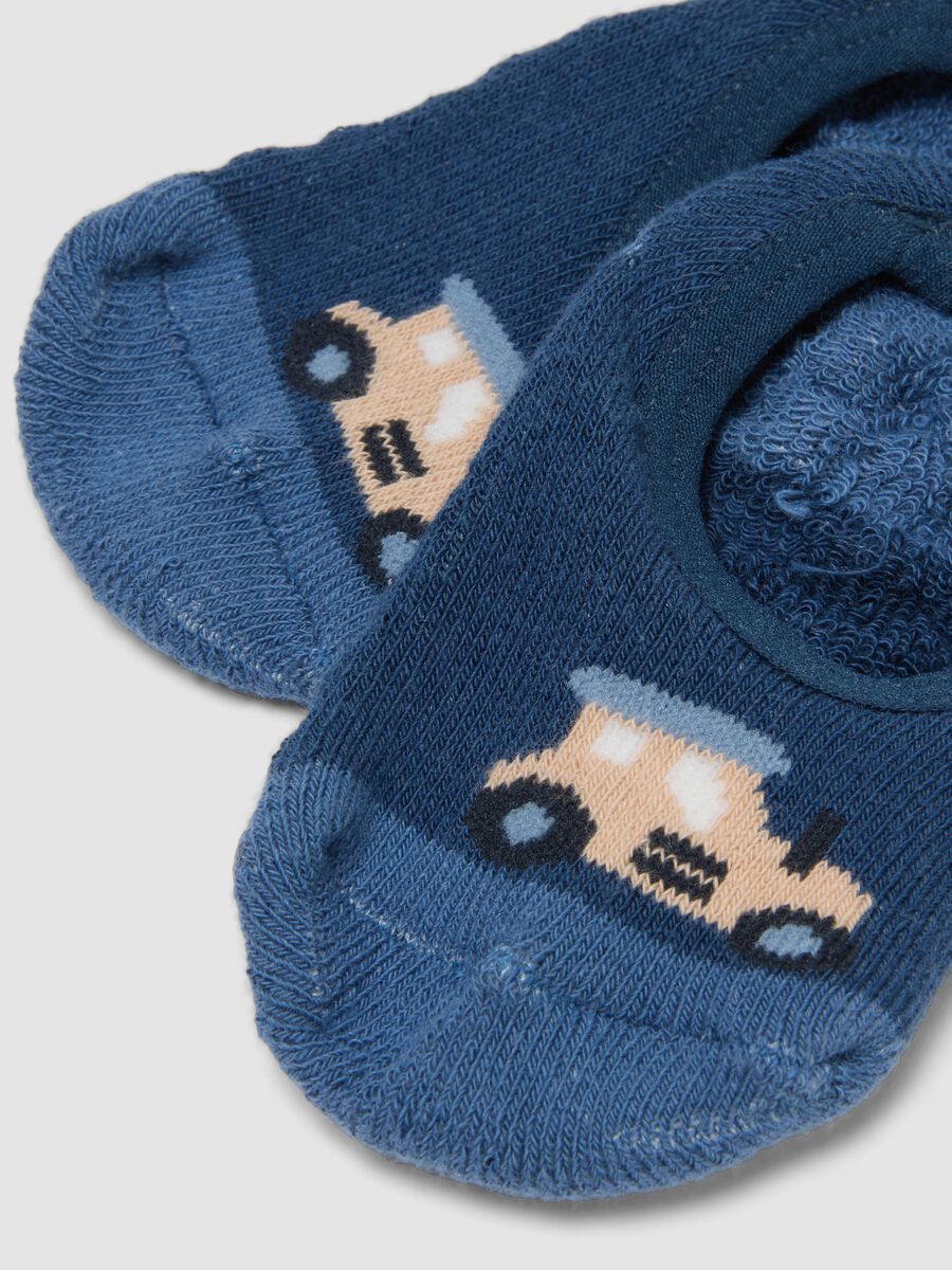 Blue organic stretch-cotton slipper socks with tractor_2