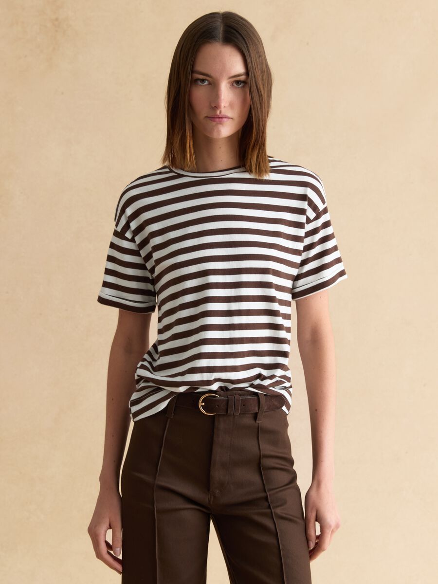 Regular fit multicolour striped cotton t-shirt_0