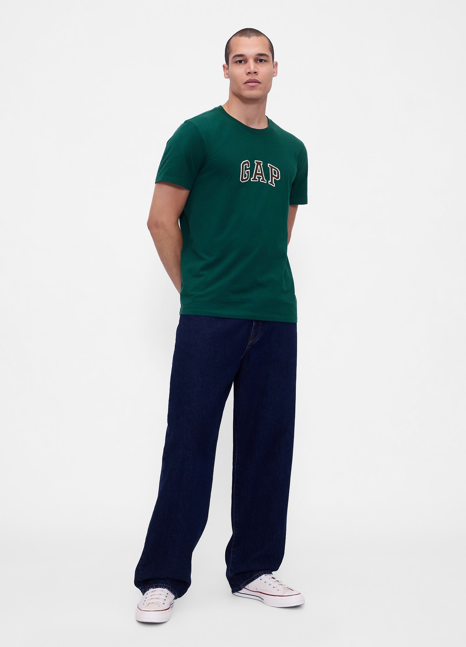 Short-sleeved green cotton T-shirt