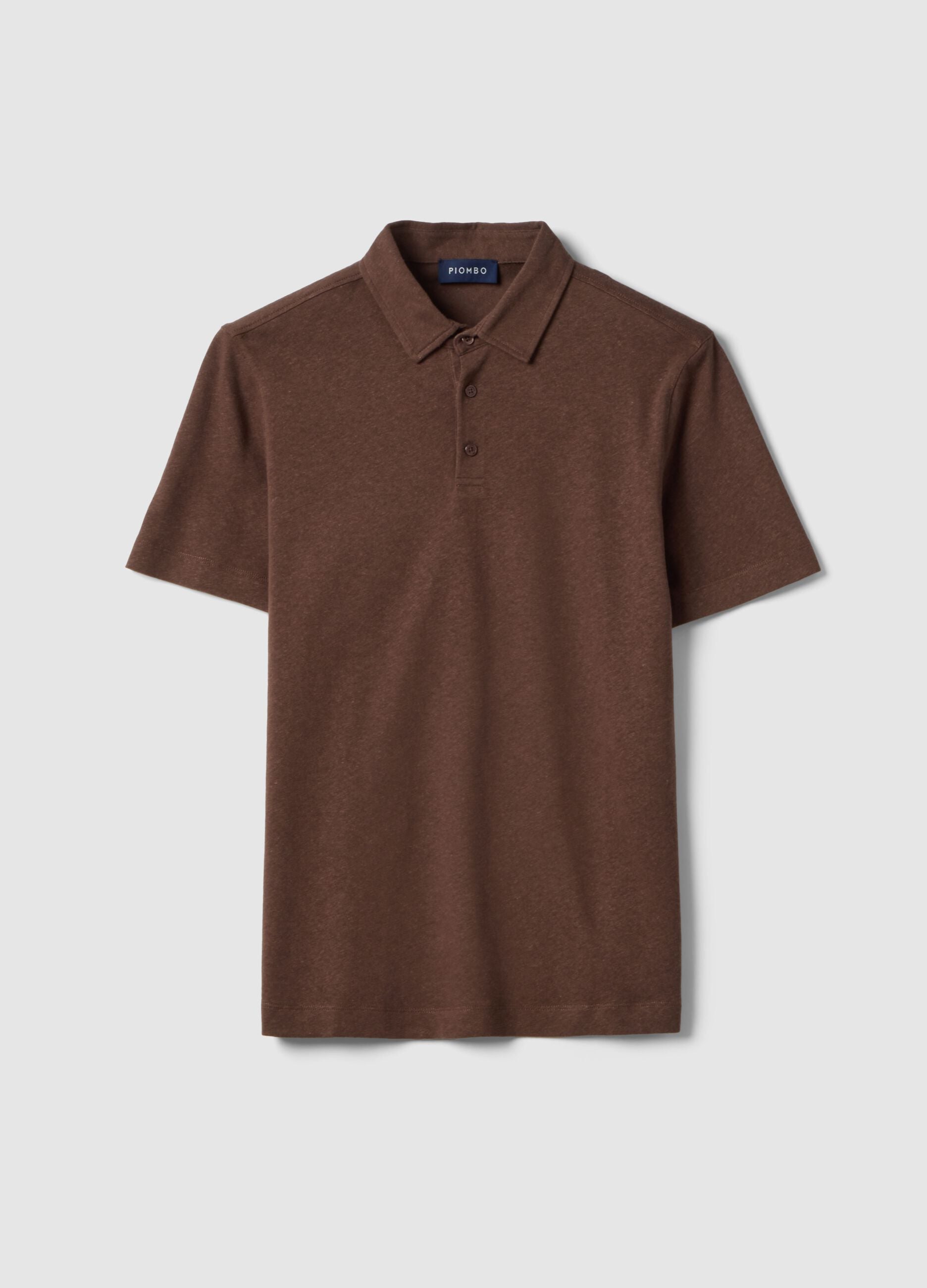 Brown linen and cotton blend regular fit polo