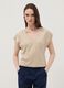 Beige pure cotton V-neck T-shirt_2