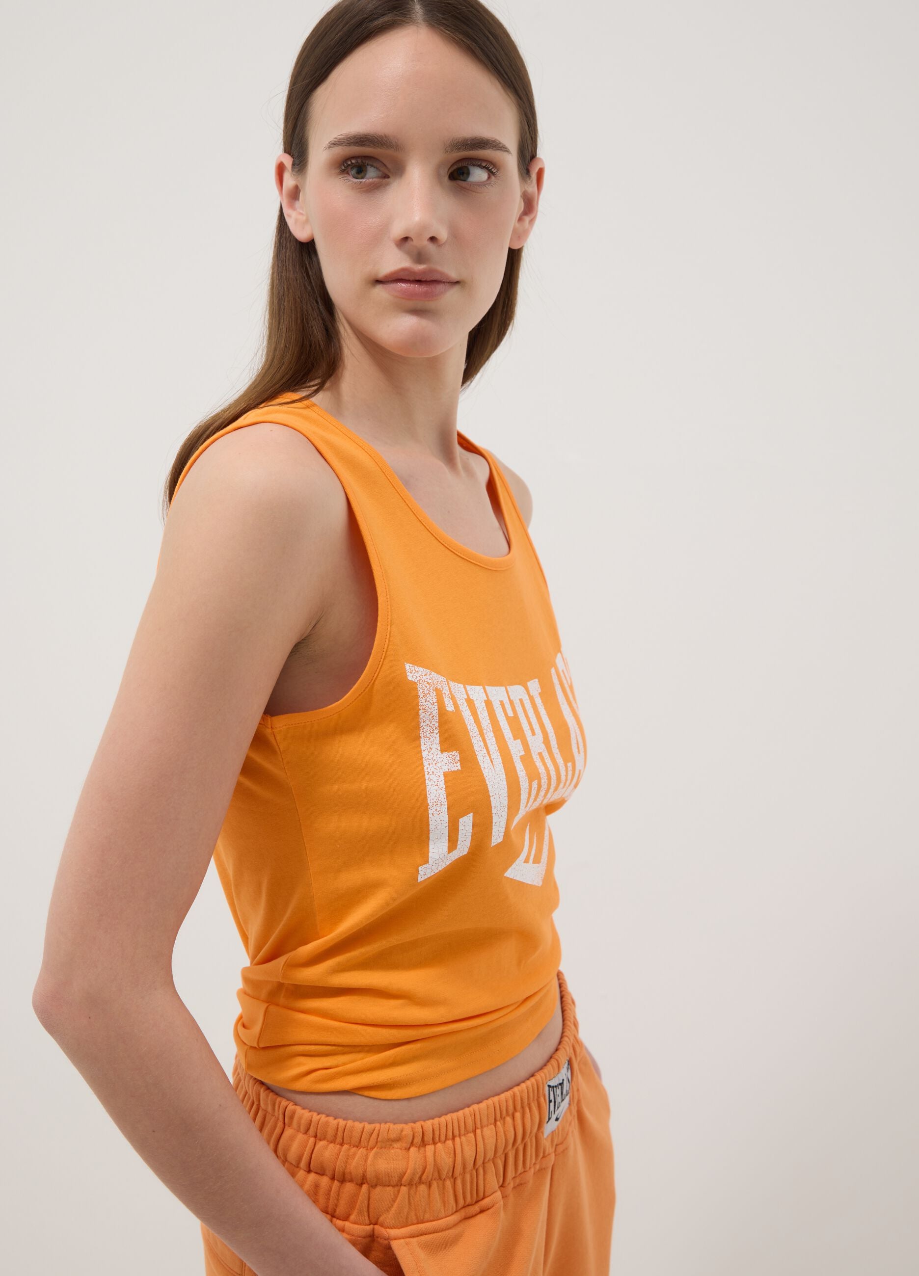 Orange pure cotton tank top regular fit with Everlast logo