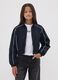Black zip-up jacket with contrasting piping and high neck for girls_0