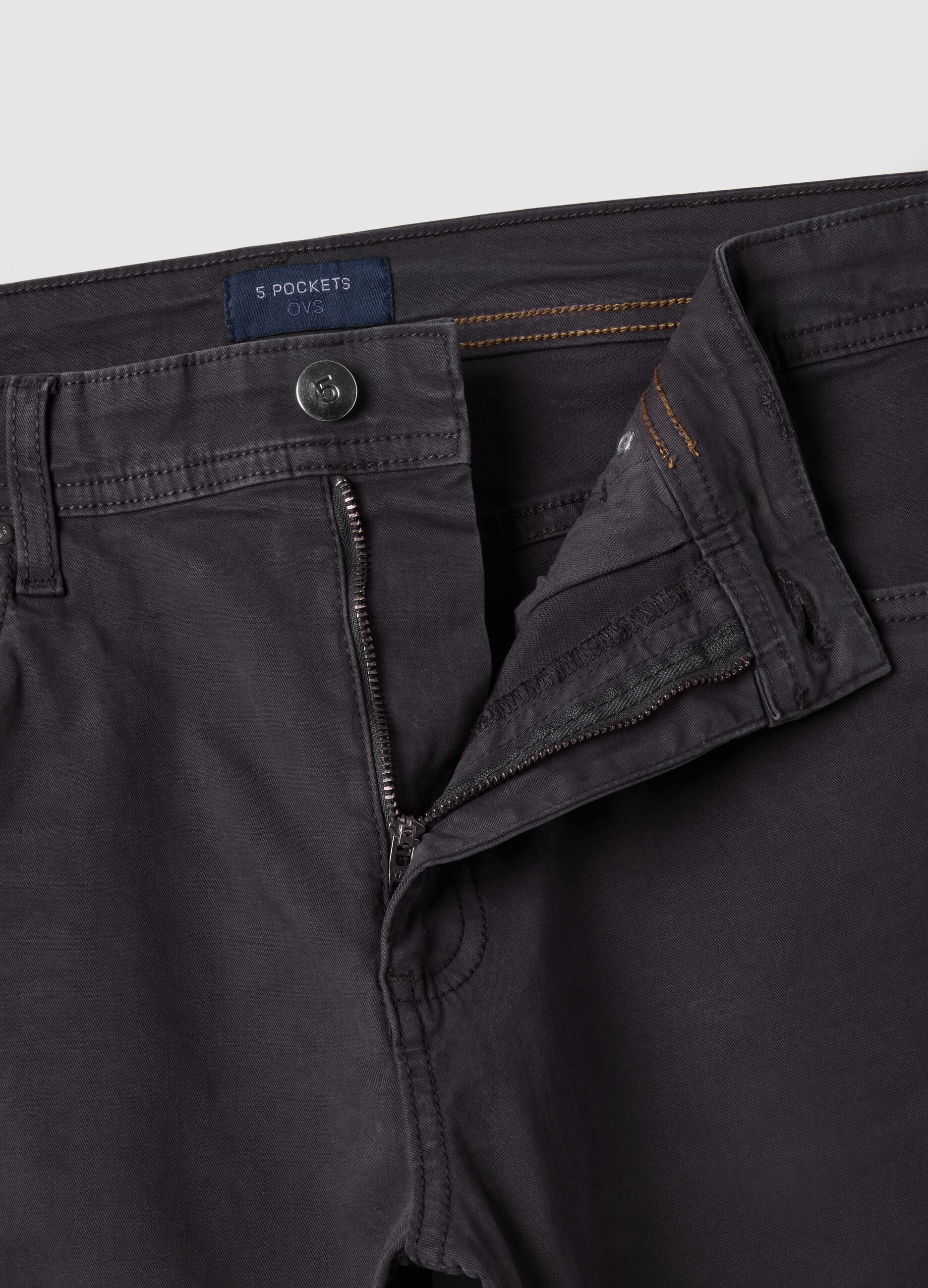 Black Stretch Cotton Slim Fit Trousers