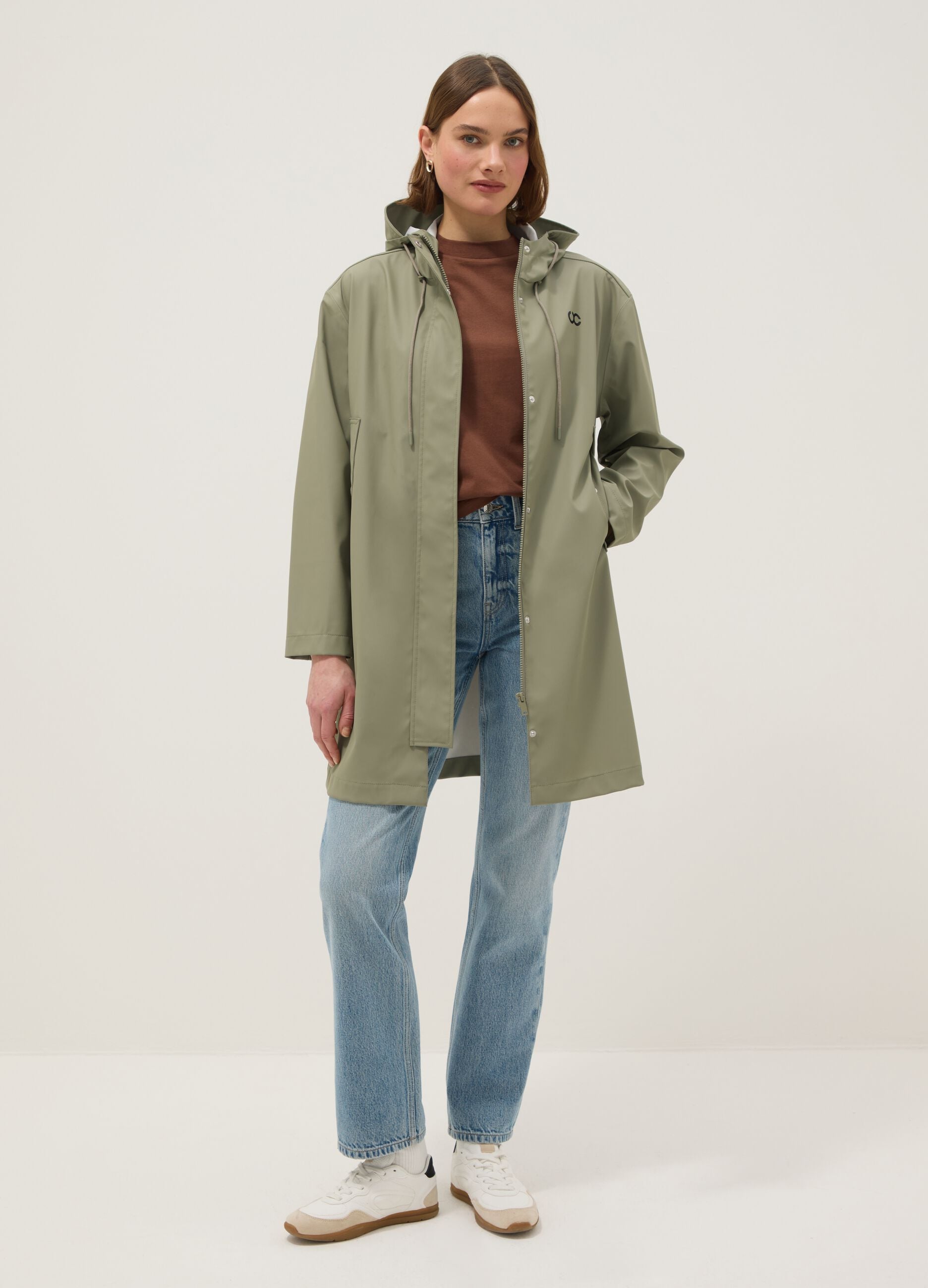 Green waterproof hooded jacket, regular fit