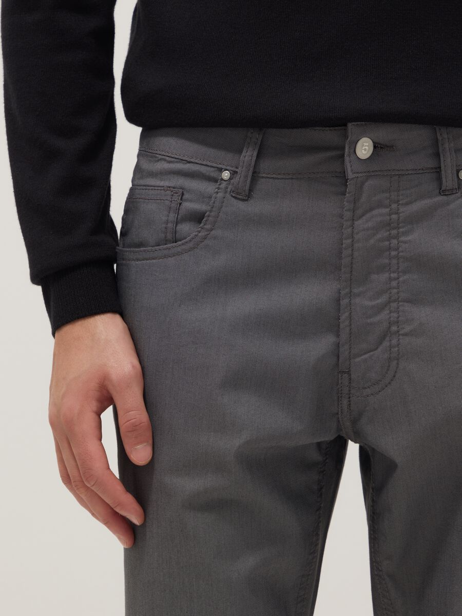 Grey stretch cotton blend slim fit chino trousers_3