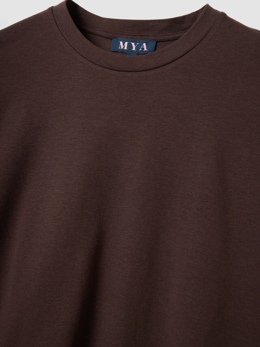 Brown stretch cotton and modal T-shirt_5