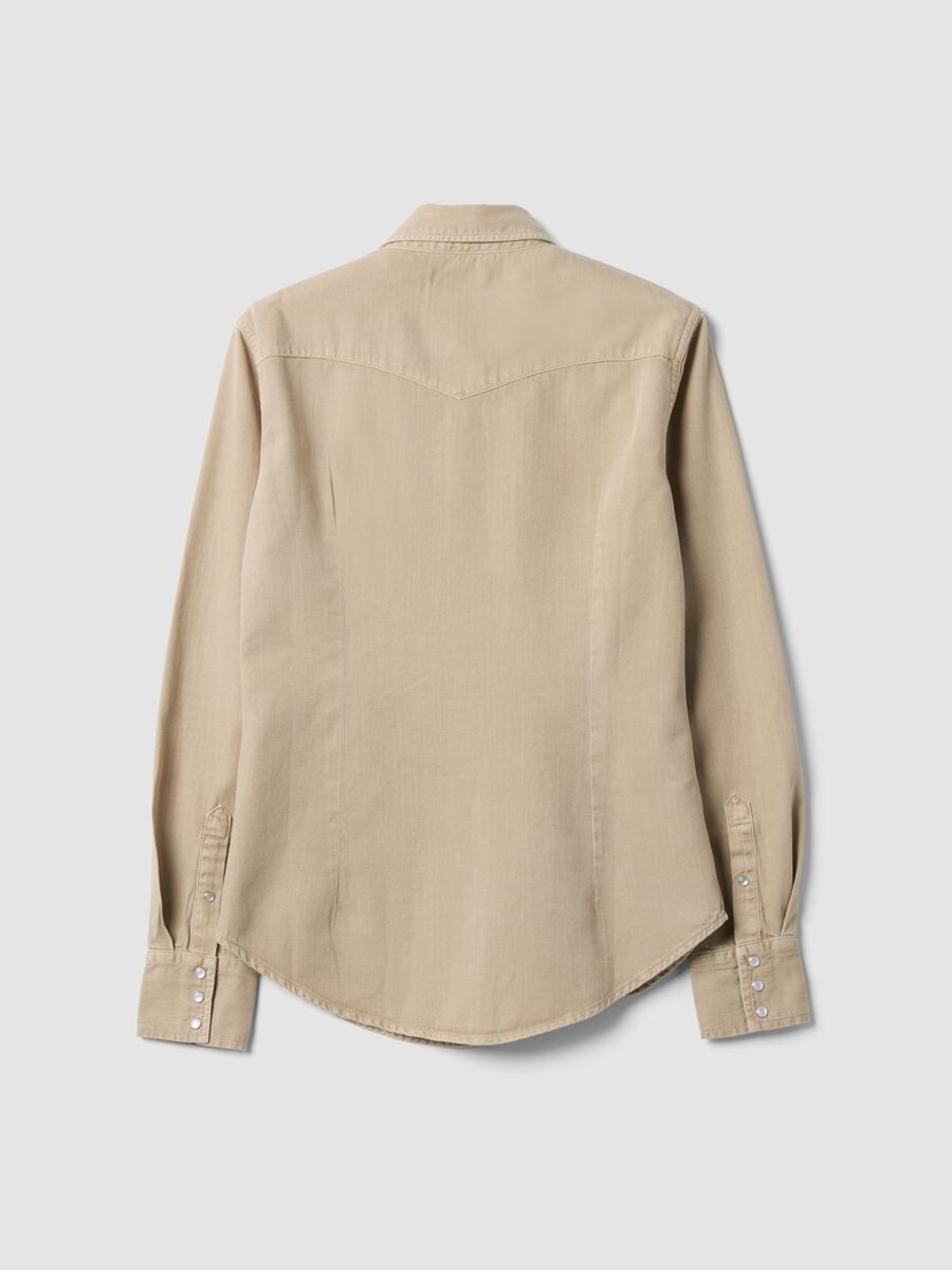 Beige pure cotton shirt with snap buttons, regular fit_6